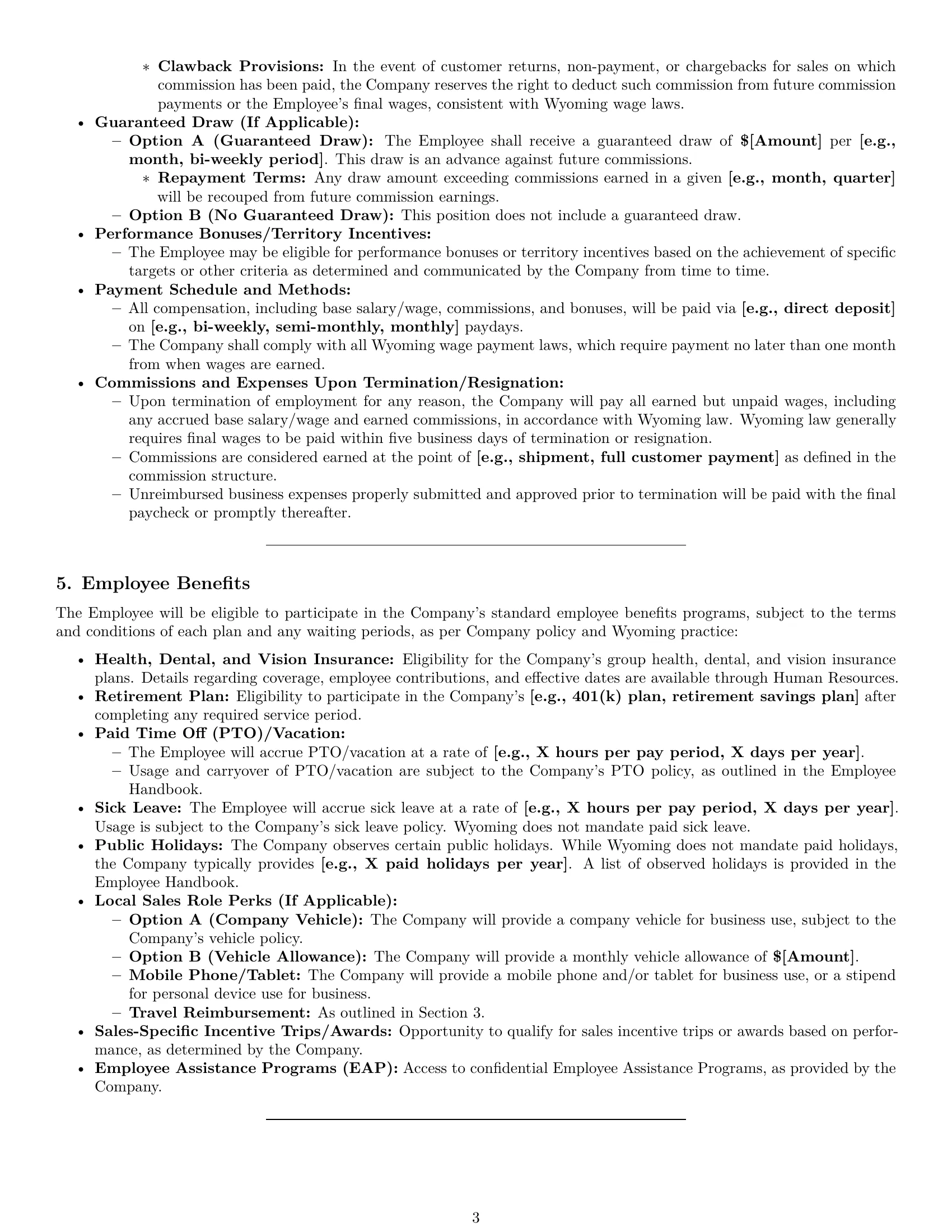 Preview page 3 of Pro Wyoming sales representative employment contract template
