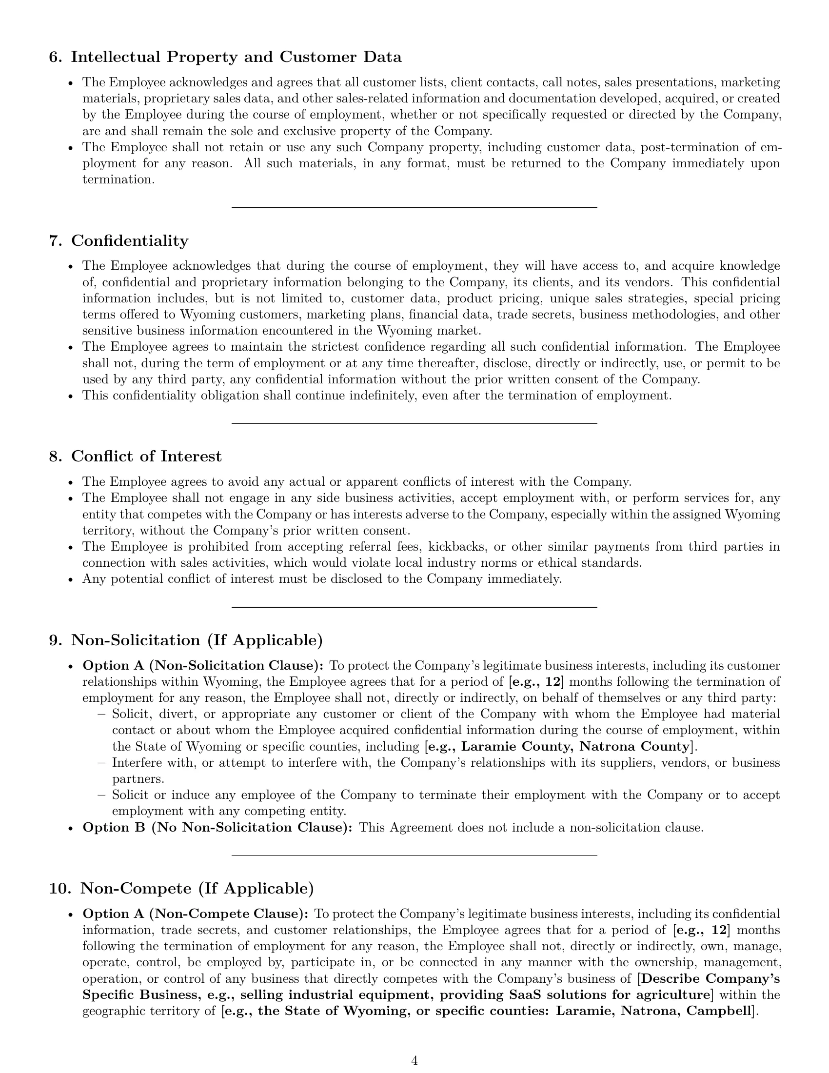 Preview page 4 of Pro Wyoming sales representative employment contract template