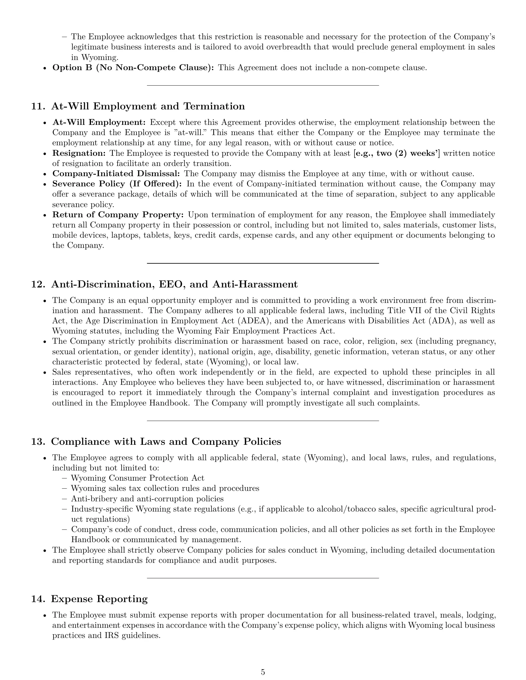 Preview page 5 of Pro Wyoming sales representative employment contract template