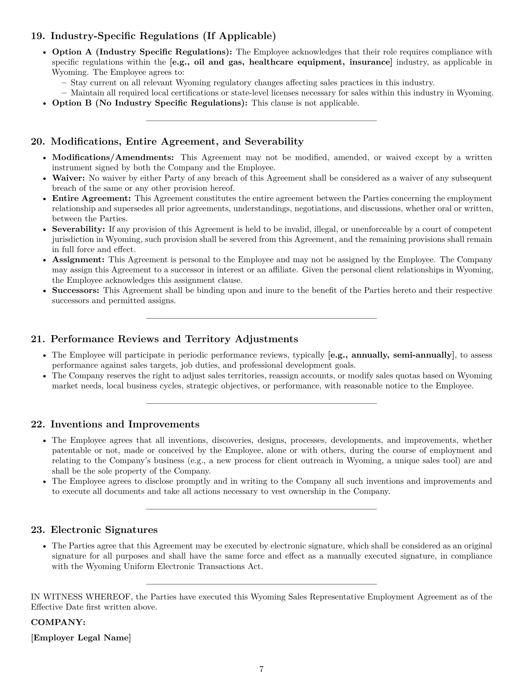 Preview page 7 of Pro Wyoming sales representative employment contract template
