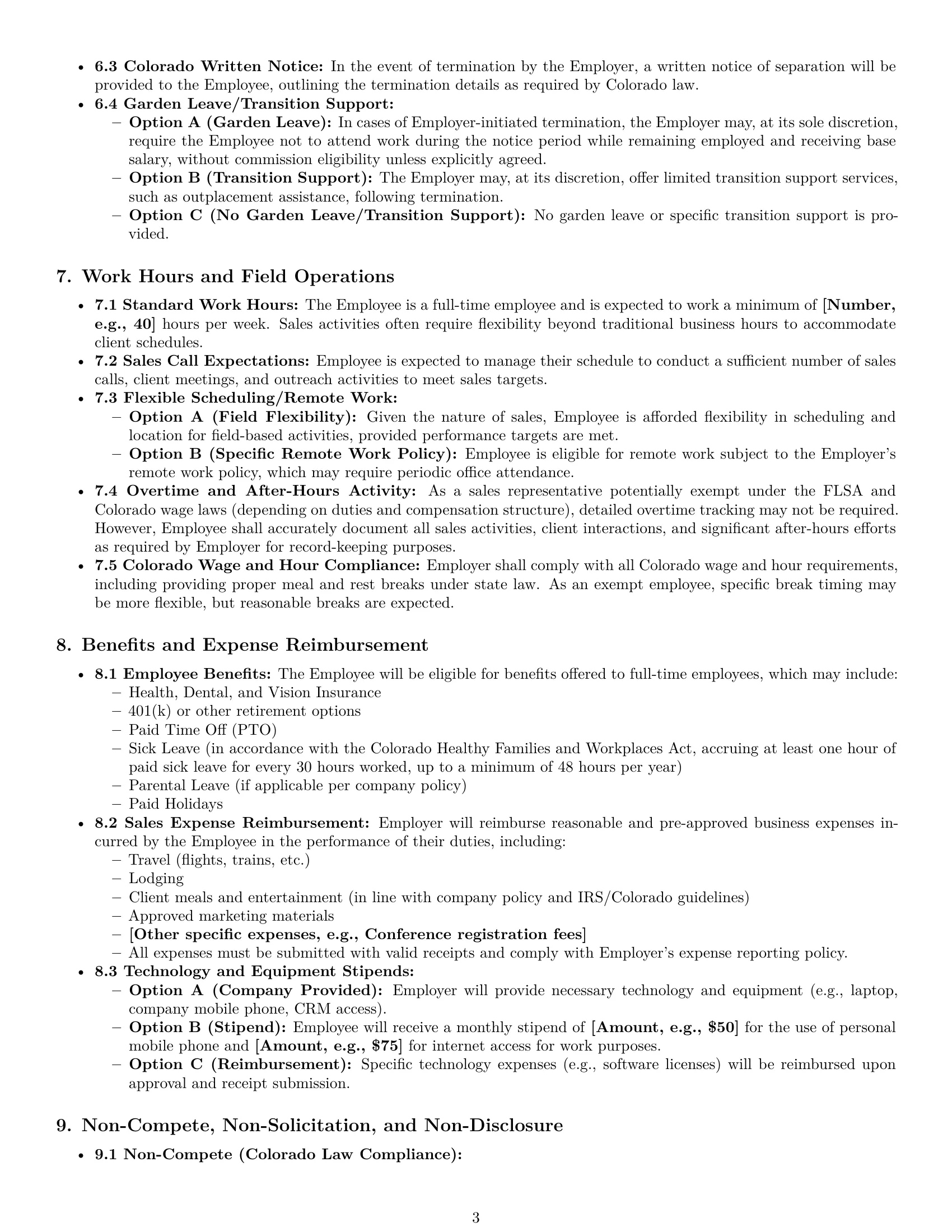 Preview page 3 of Pro Colorado sales representative employment contract template