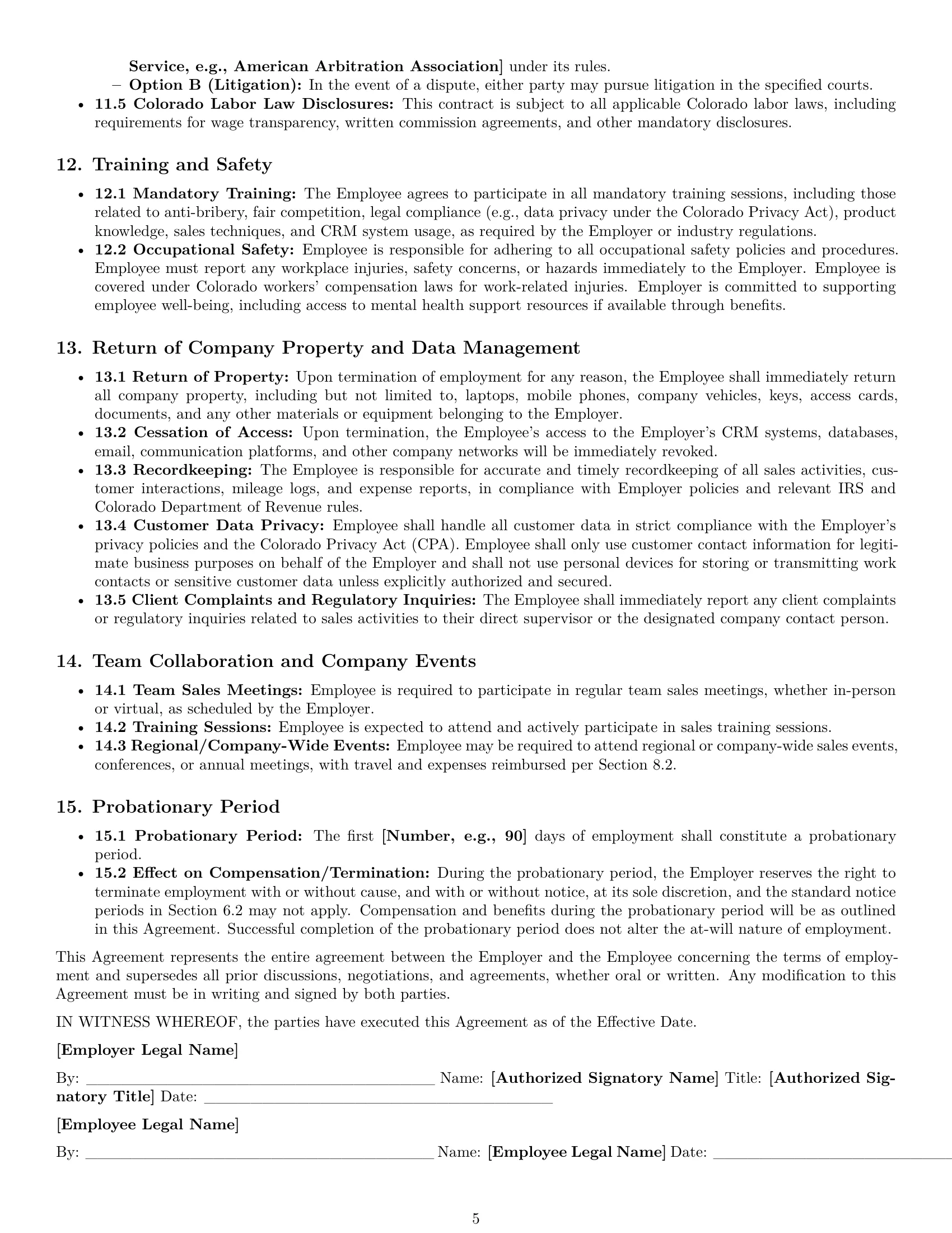 Preview page 5 of Pro Colorado sales representative employment contract template