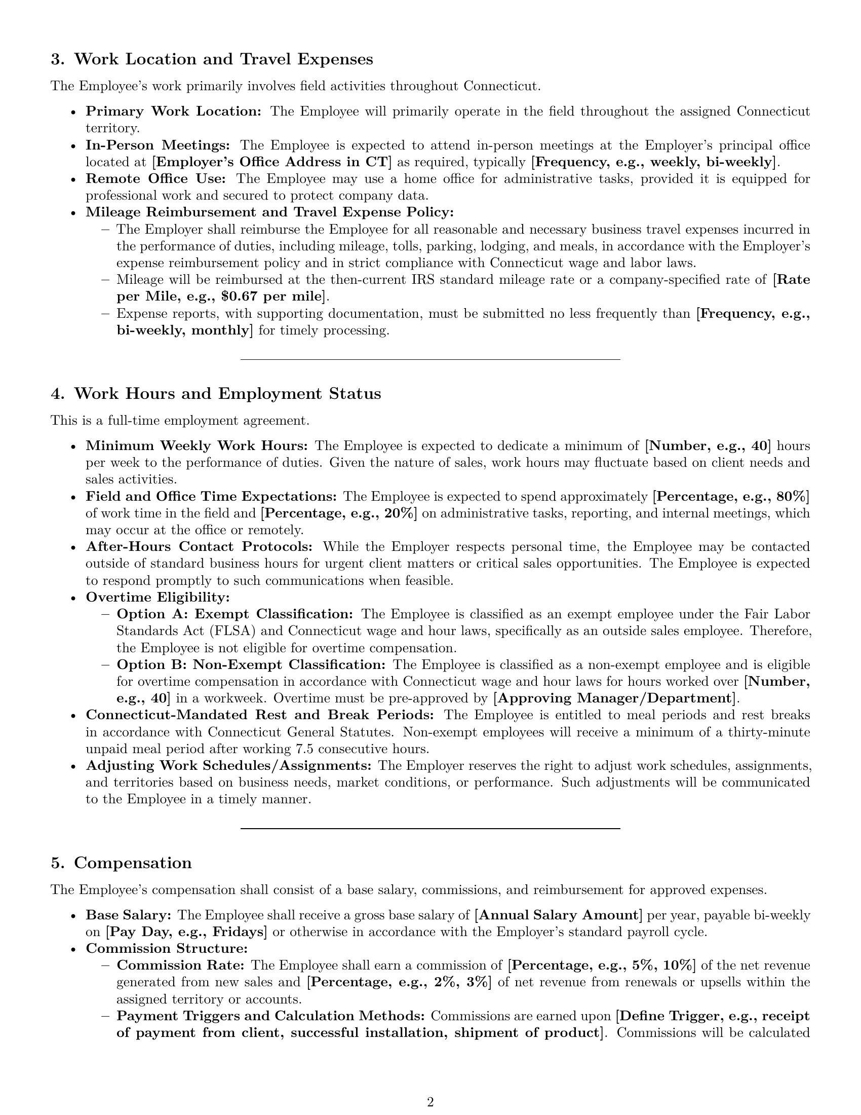 Preview page 2 of Pro Connecticut sales representative employment contract template