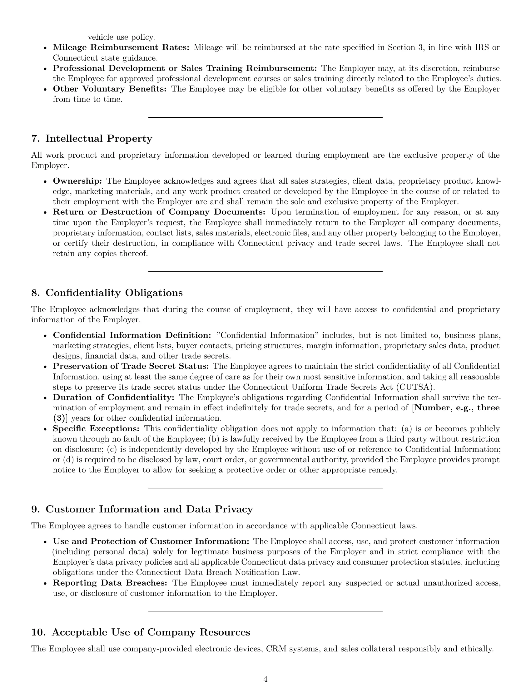 Preview page 4 of Pro Connecticut sales representative employment contract template