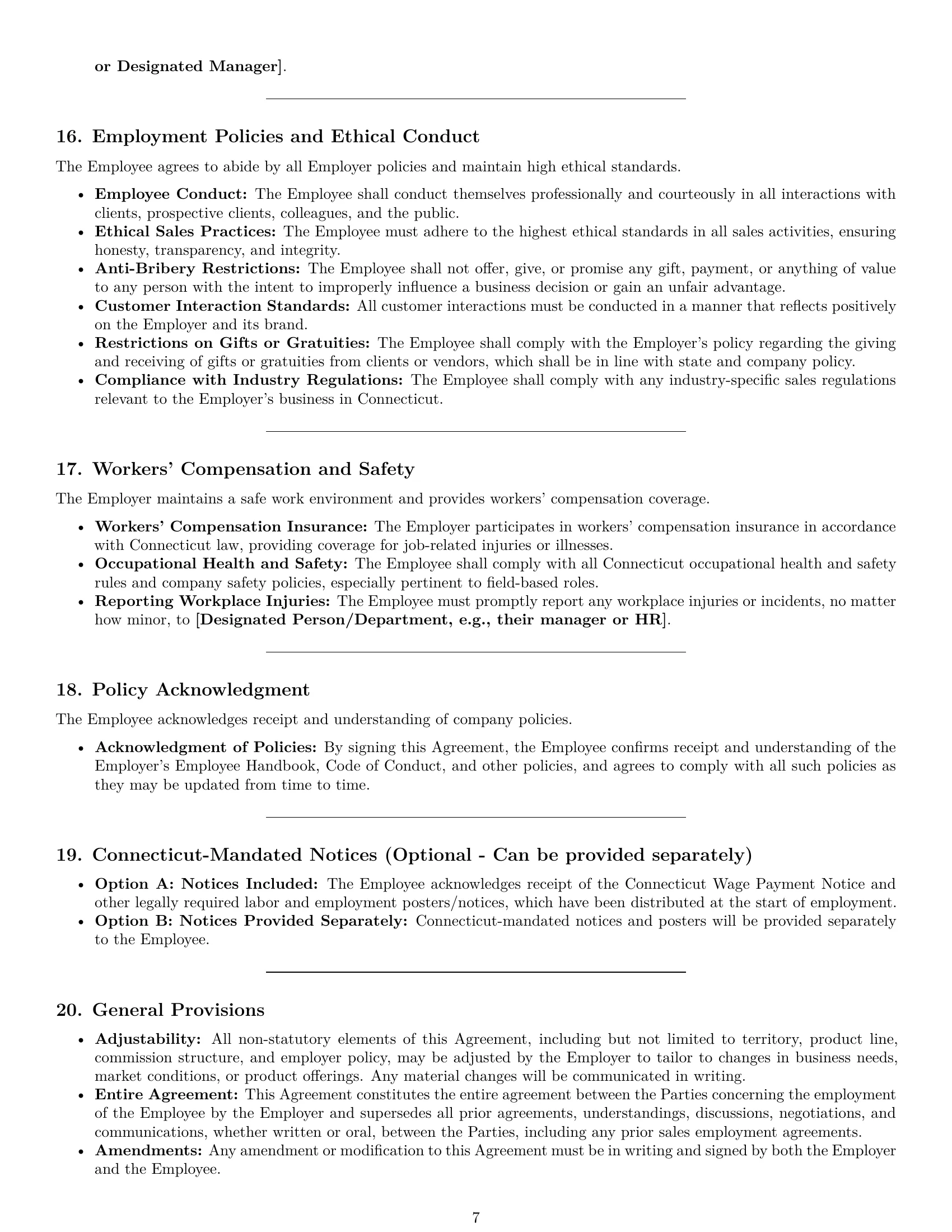 Preview page 7 of Pro Connecticut sales representative employment contract template