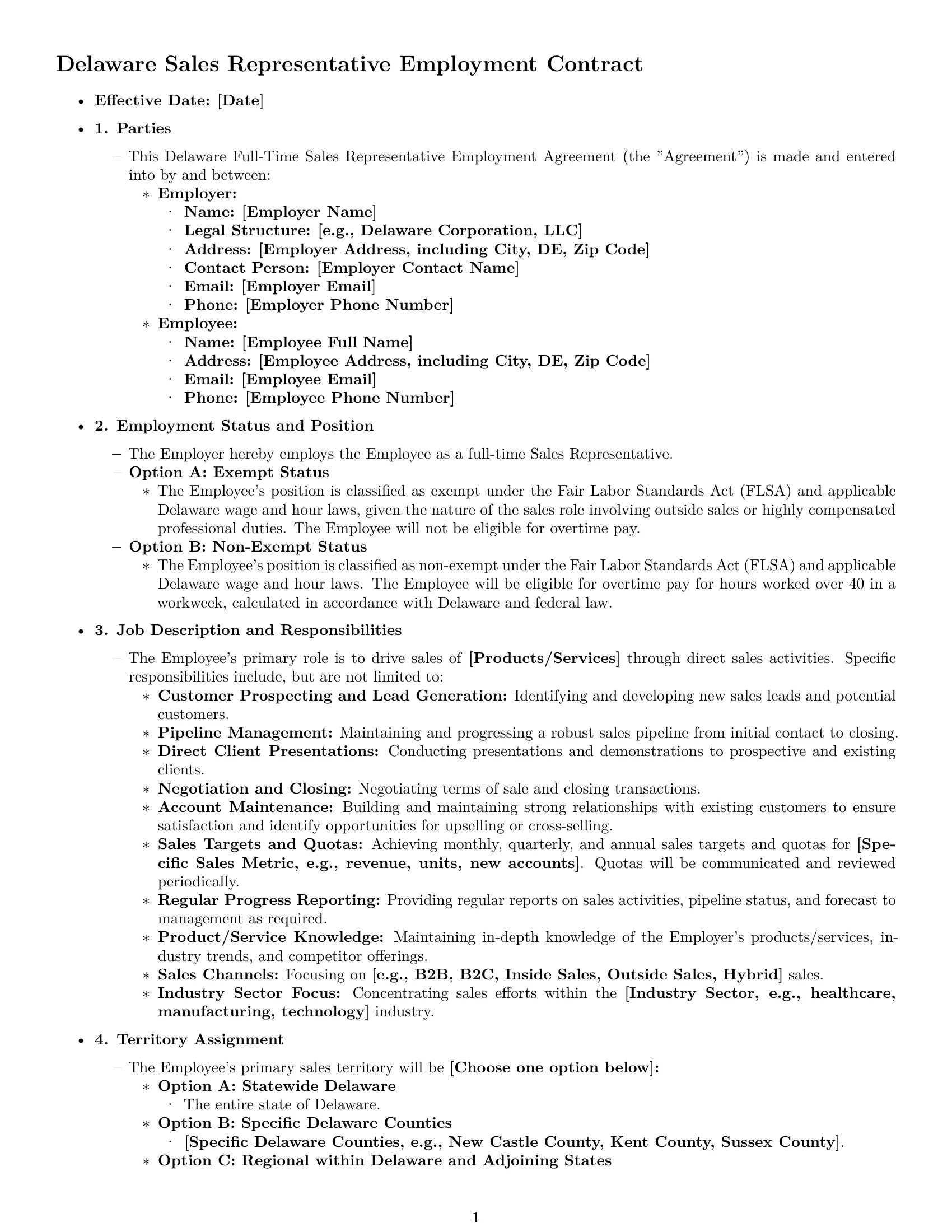 Preview page 1 of Pro Delaware sales representative employment contract template