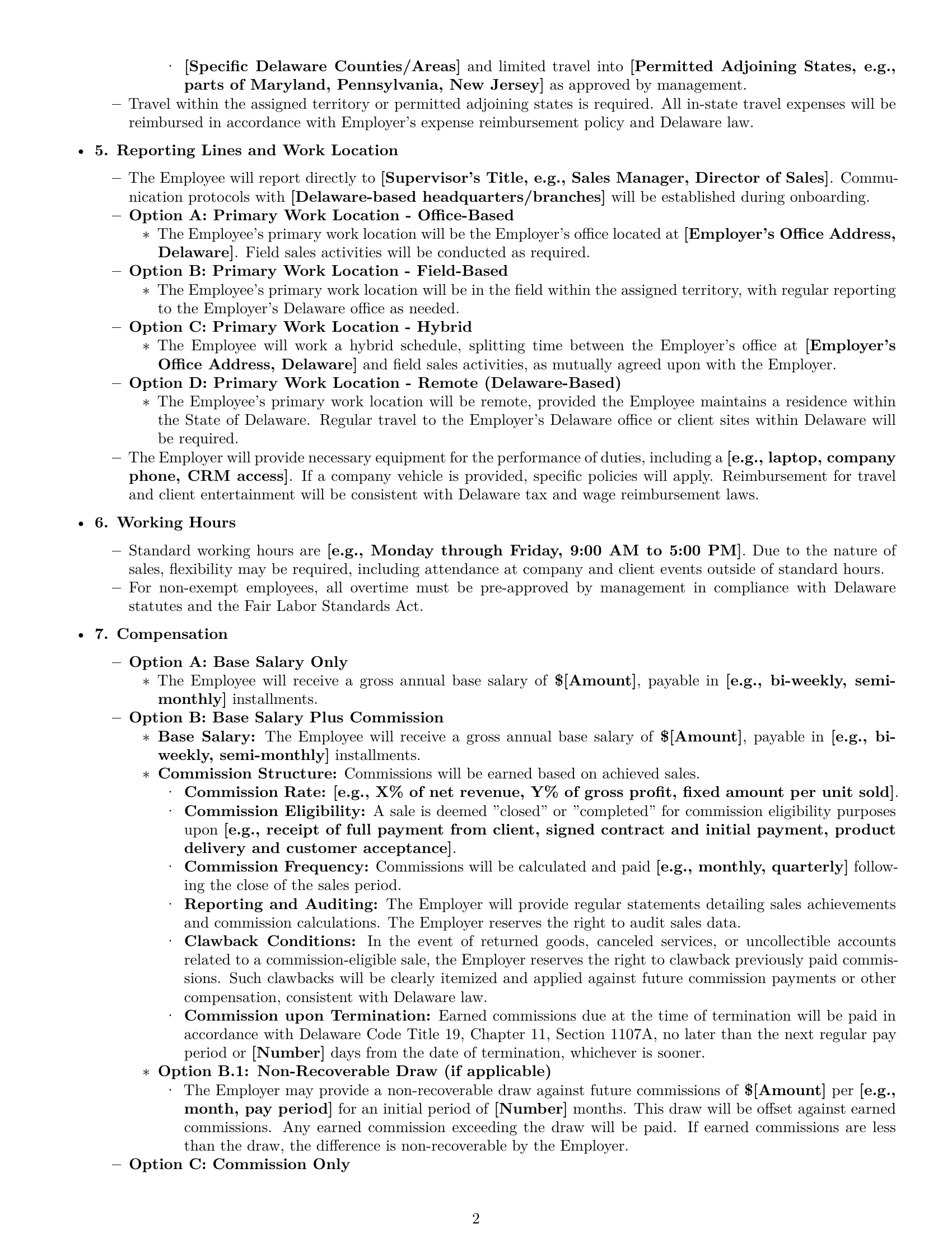 Preview page 2 of Pro Delaware sales representative employment contract template