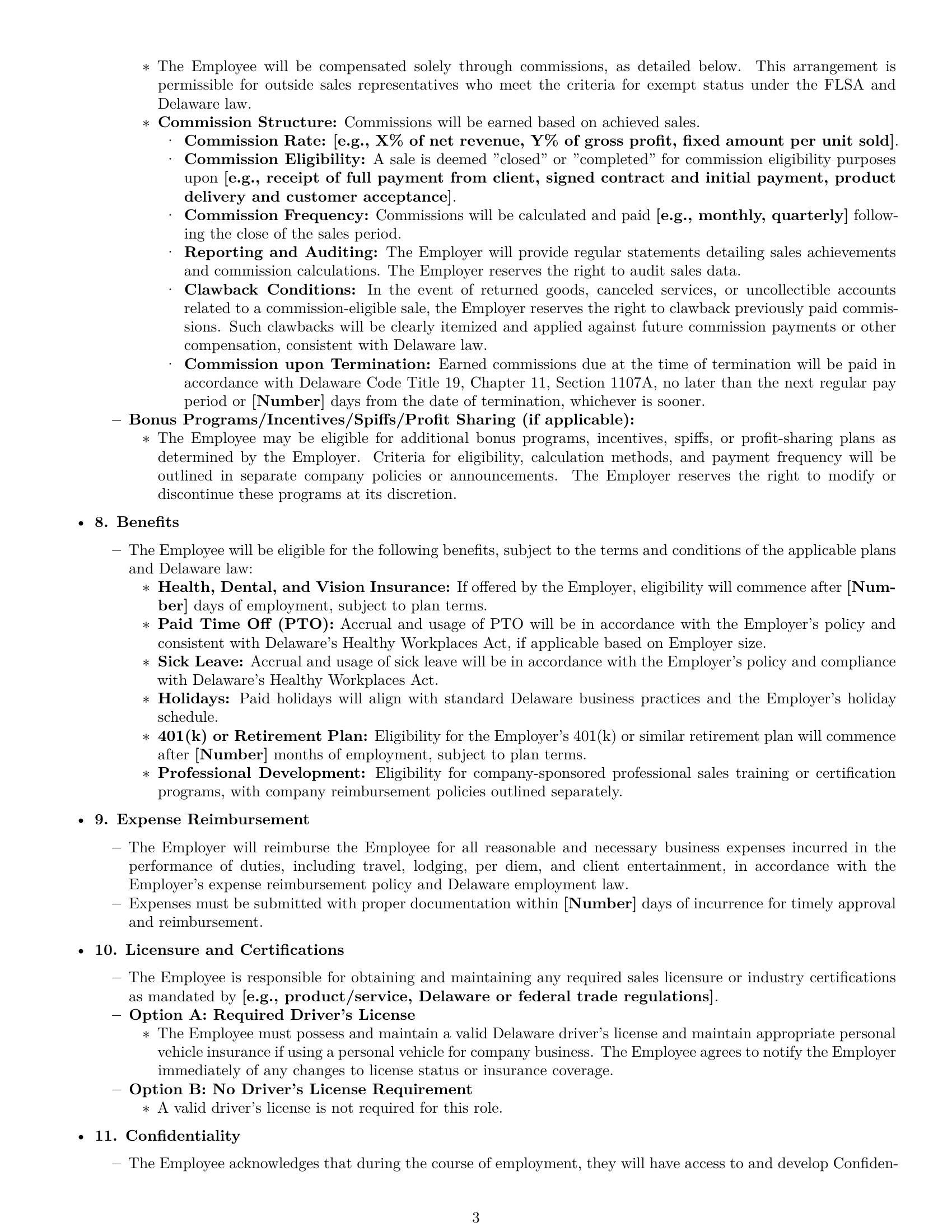 Preview page 3 of Pro Delaware sales representative employment contract template