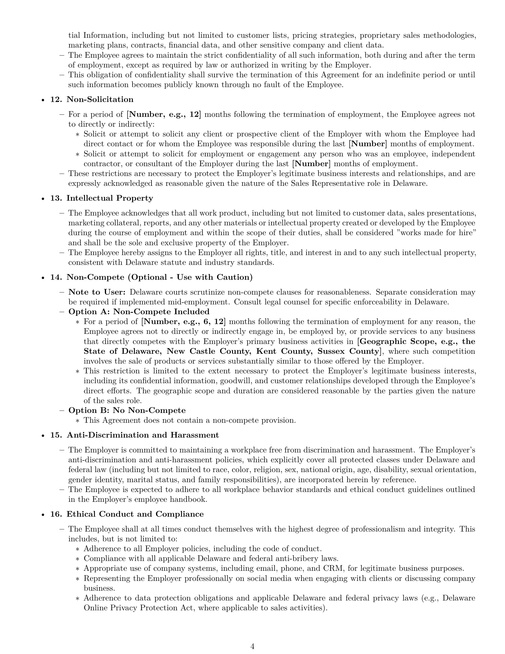 Preview page 4 of Pro Delaware sales representative employment contract template