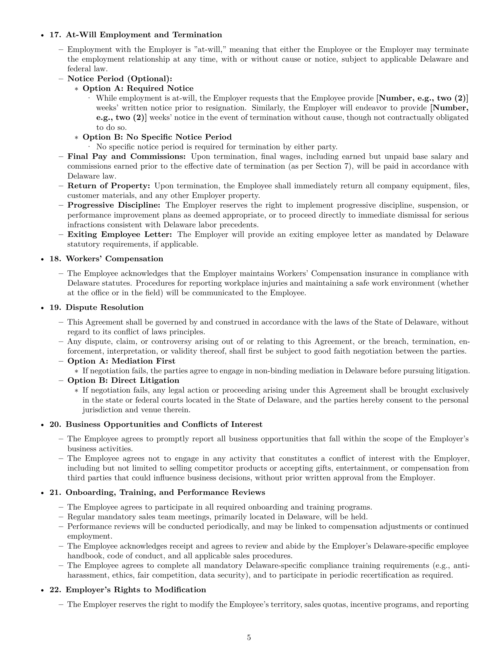 Preview page 5 of Pro Delaware sales representative employment contract template