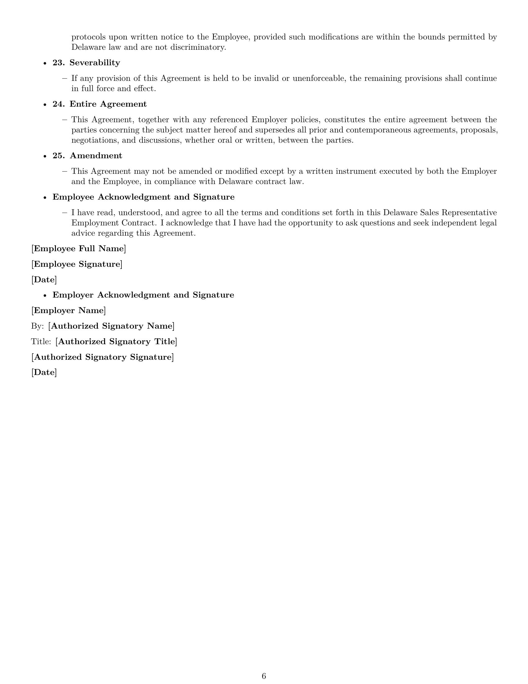 Preview page 6 of Pro Delaware sales representative employment contract template