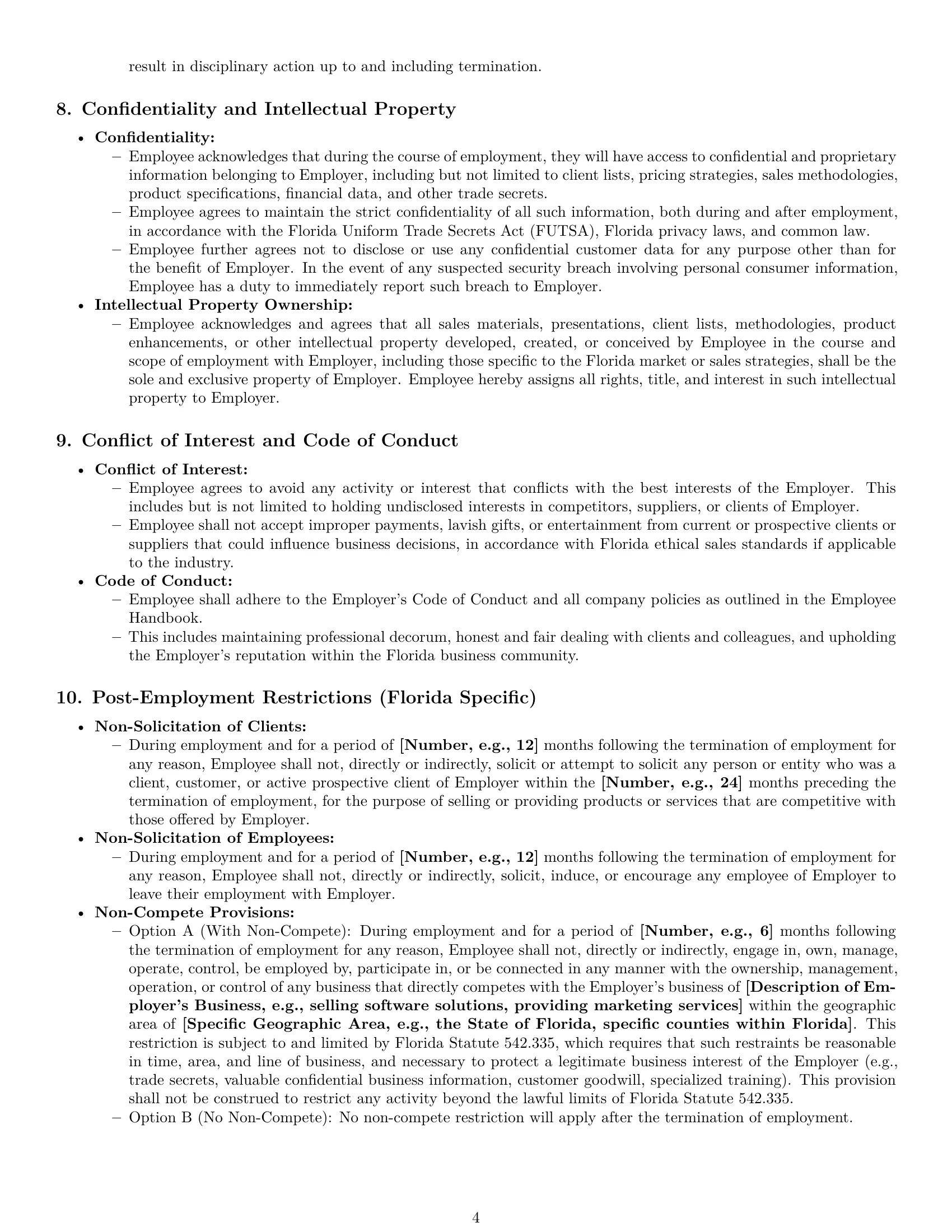 Preview page 4 of Pro Florida sales representative employment contract template