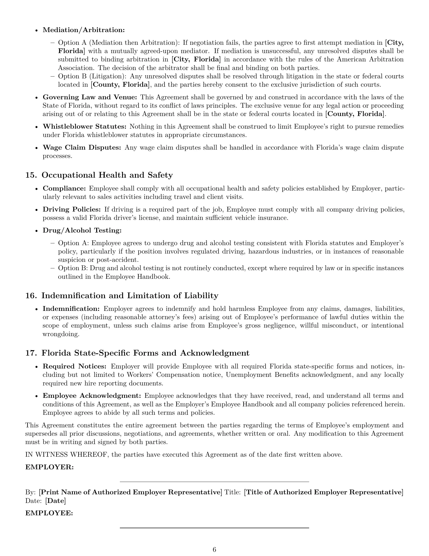 Preview page 6 of Pro Florida sales representative employment contract template