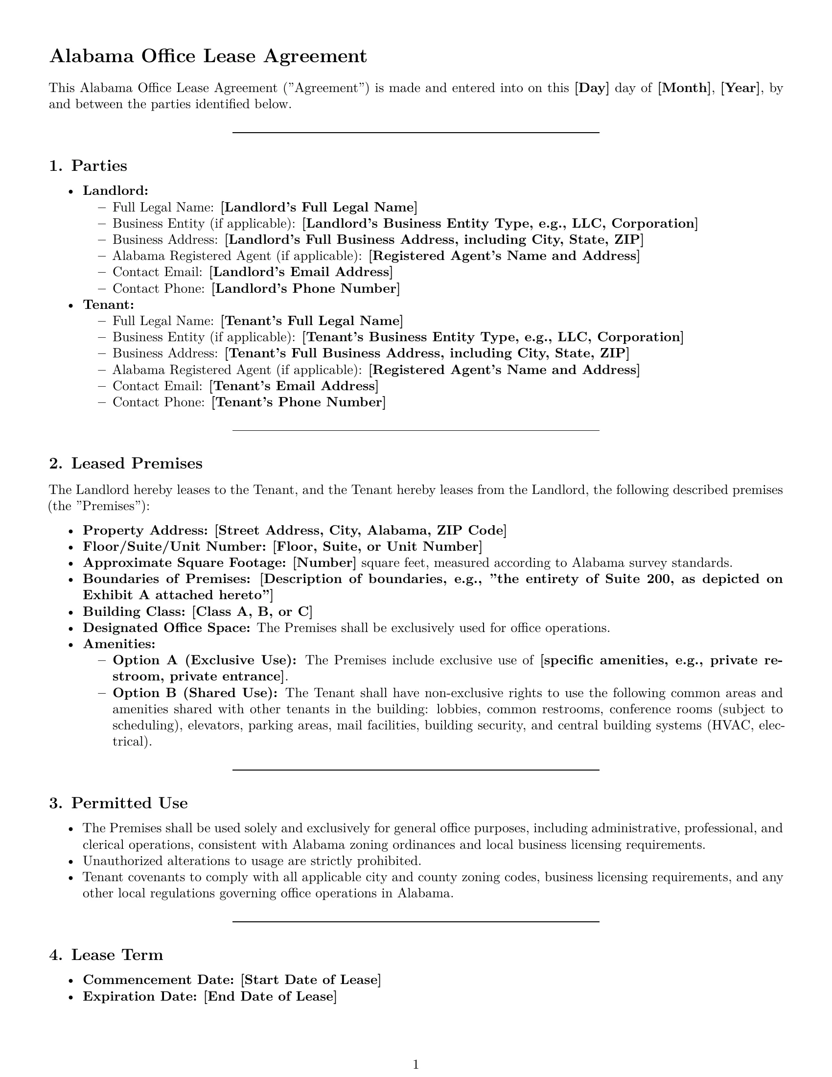 Preview page 1 of Pro Alabama office lease agreement template