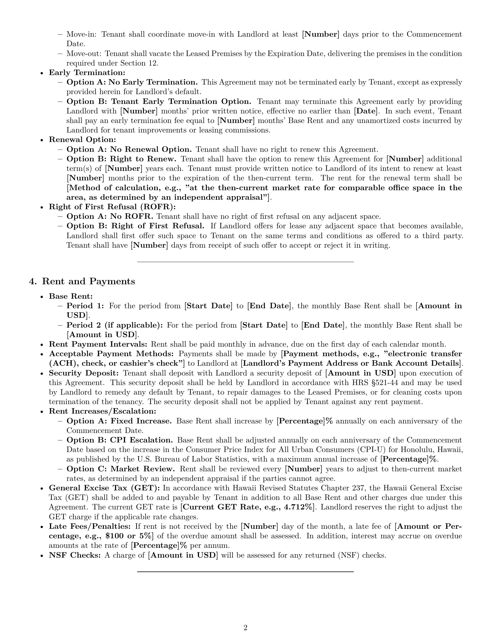 Preview page 2 of Pro Hawaii office lease agreement template