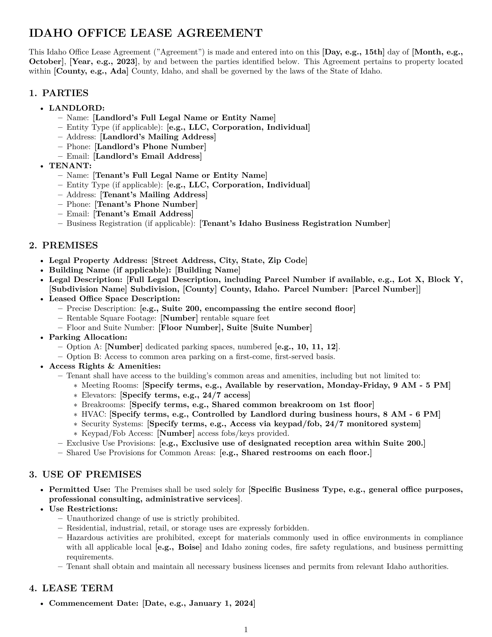Preview page 1 of Pro Idaho office lease agreement template
