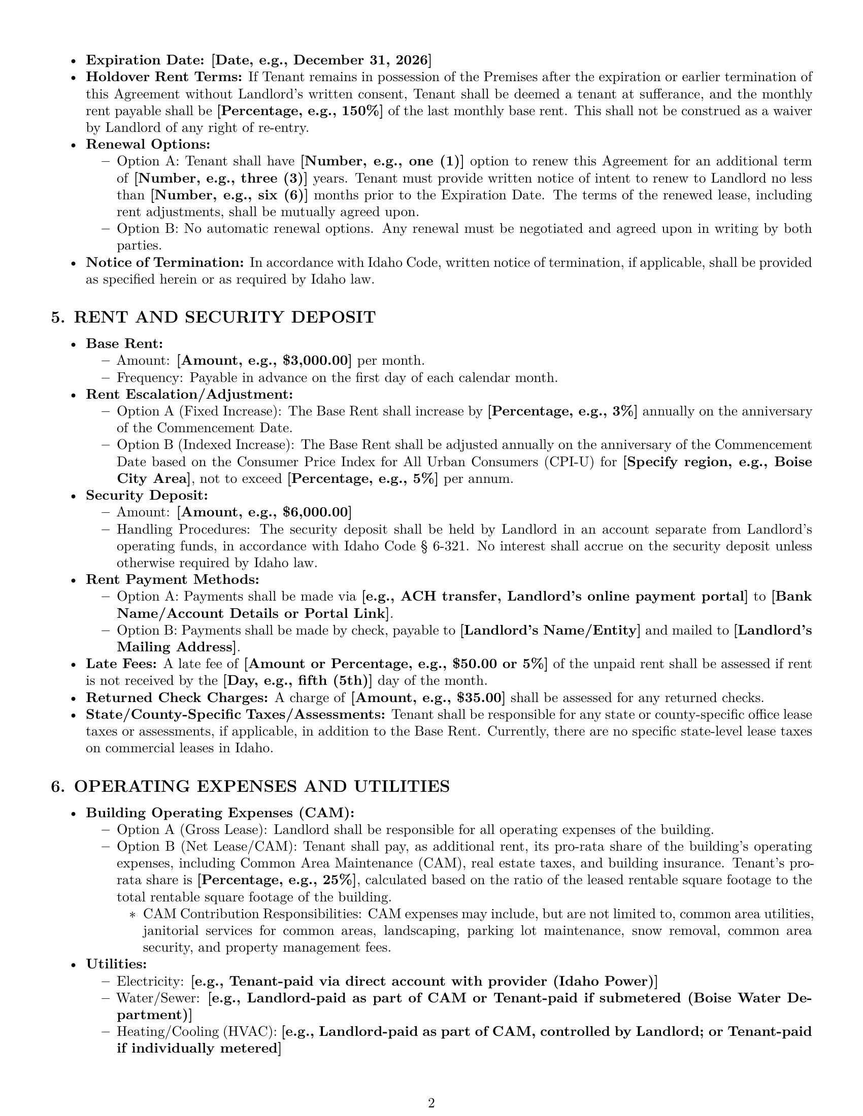 Preview page 2 of Pro Idaho office lease agreement template