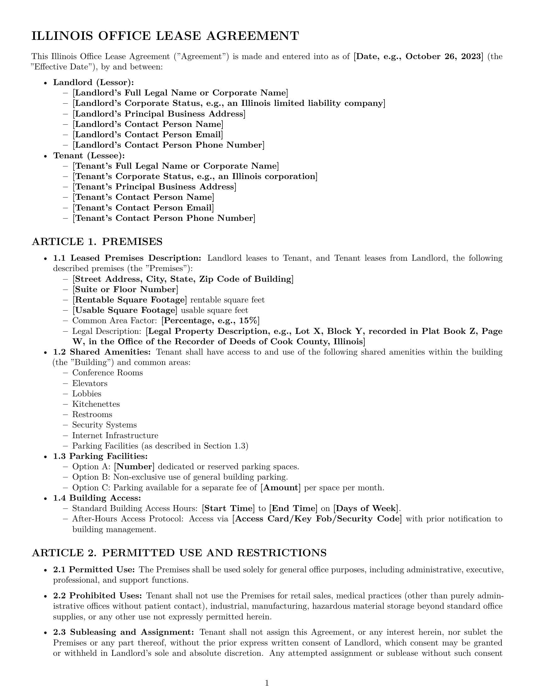 Preview page 1 of Pro Illinois office lease agreement template