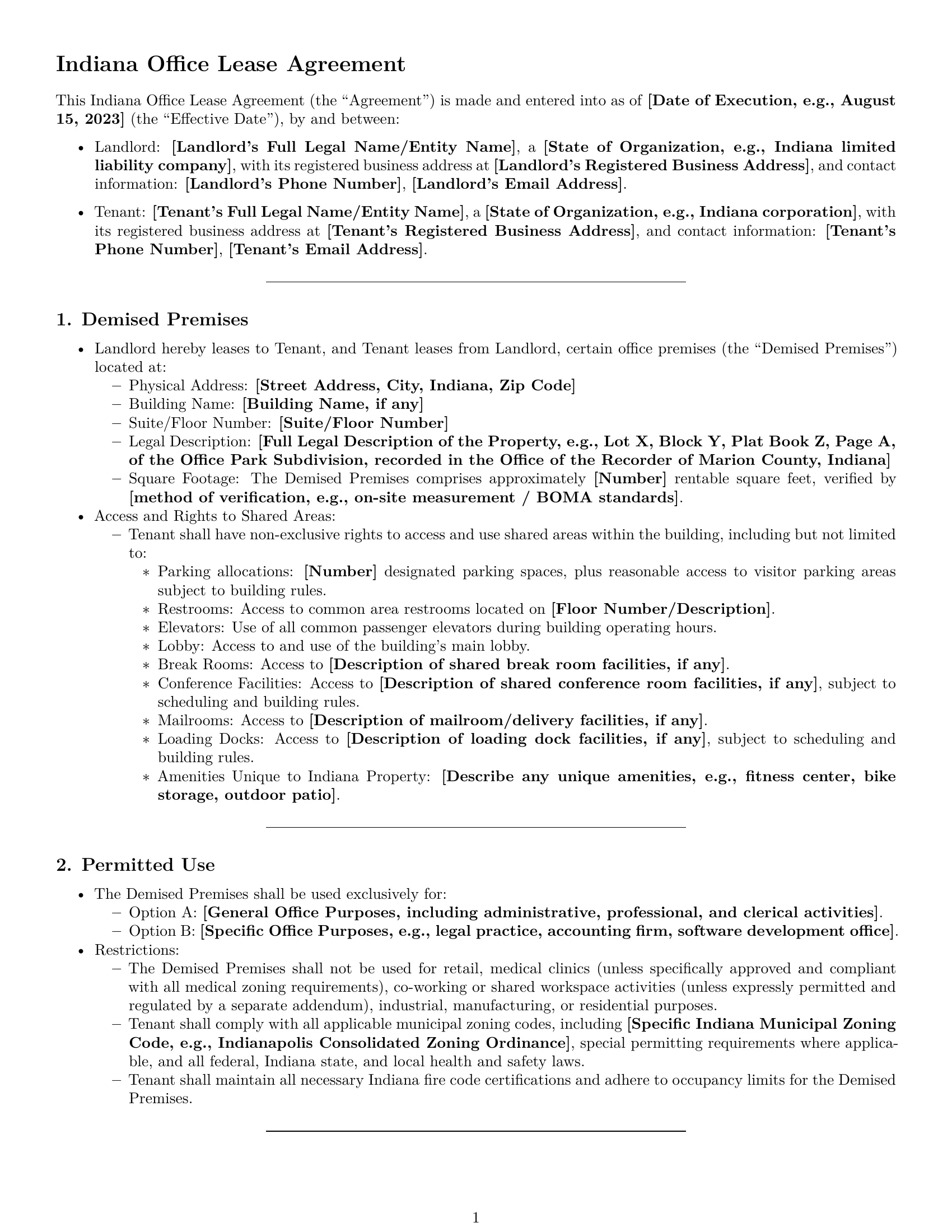 Preview page 1 of Pro Indiana office lease agreement template