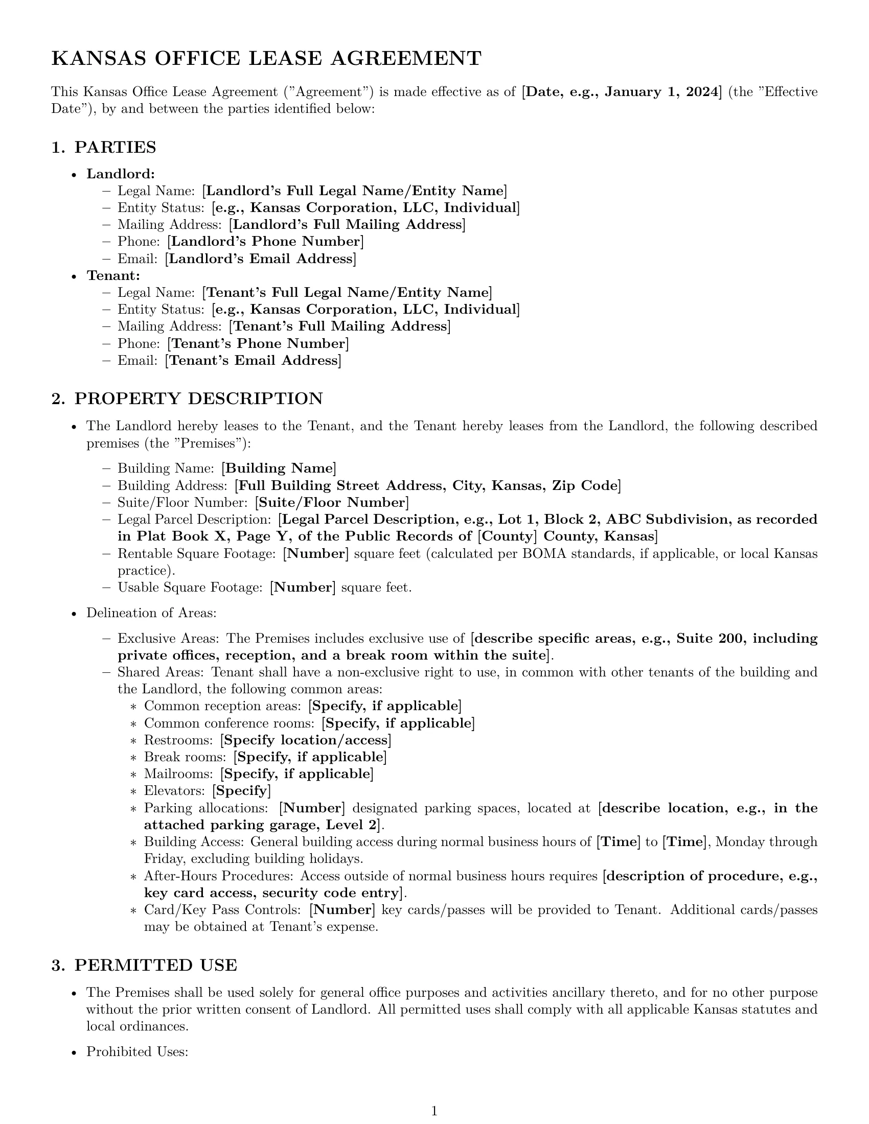 Preview page 1 of Pro Kansas office lease agreement template