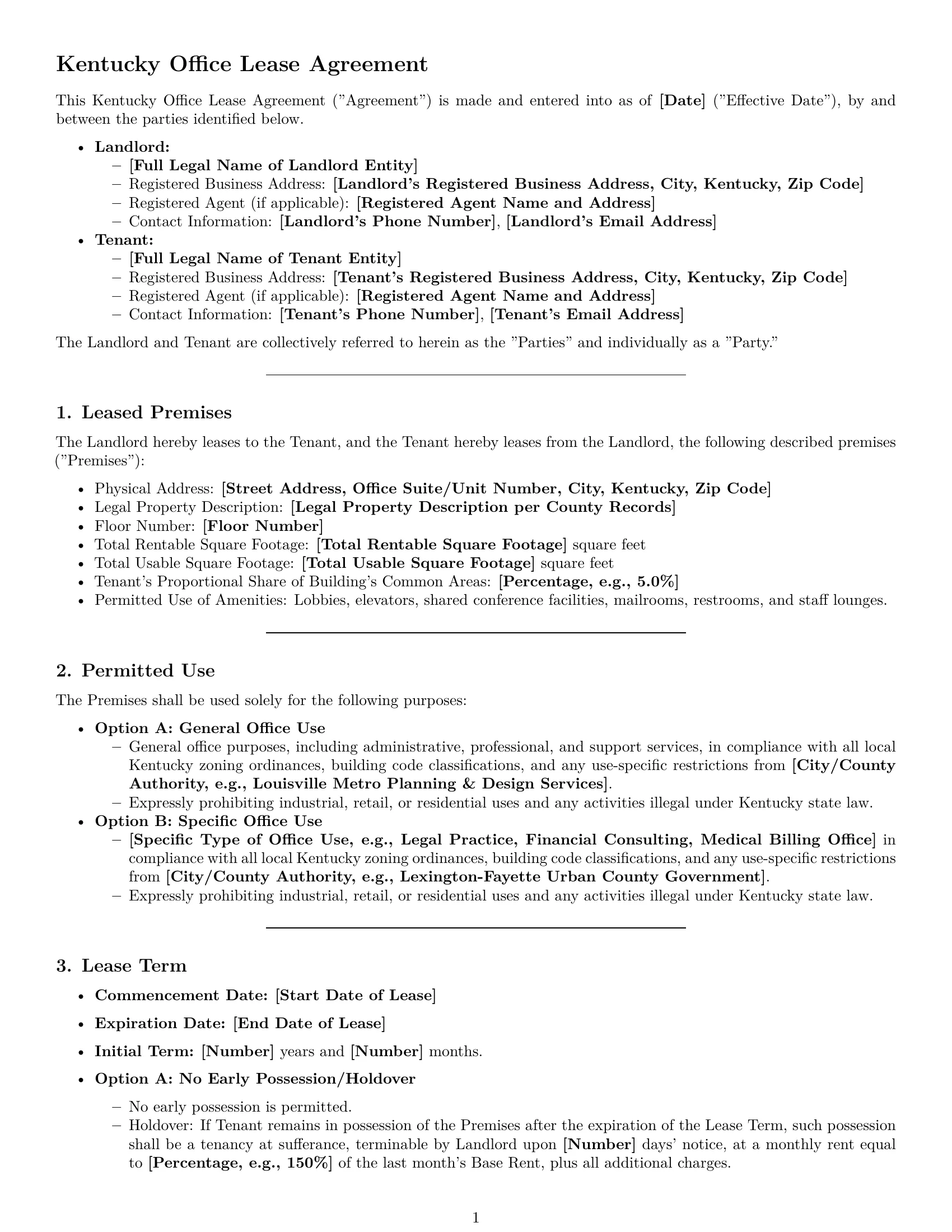 Preview page 1 of Pro Kentucky office lease agreement template