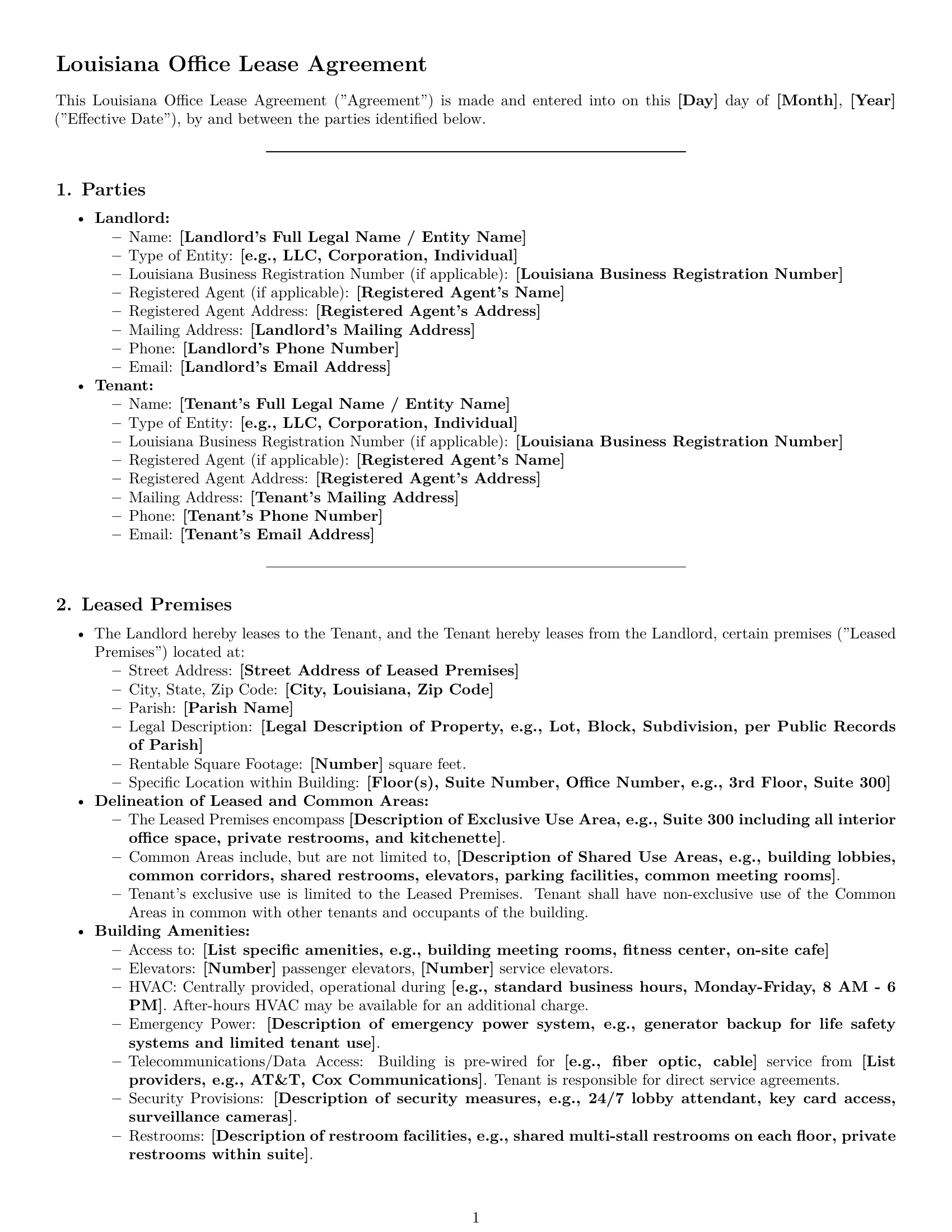 Preview page 1 of Pro Louisiana office lease agreement template
