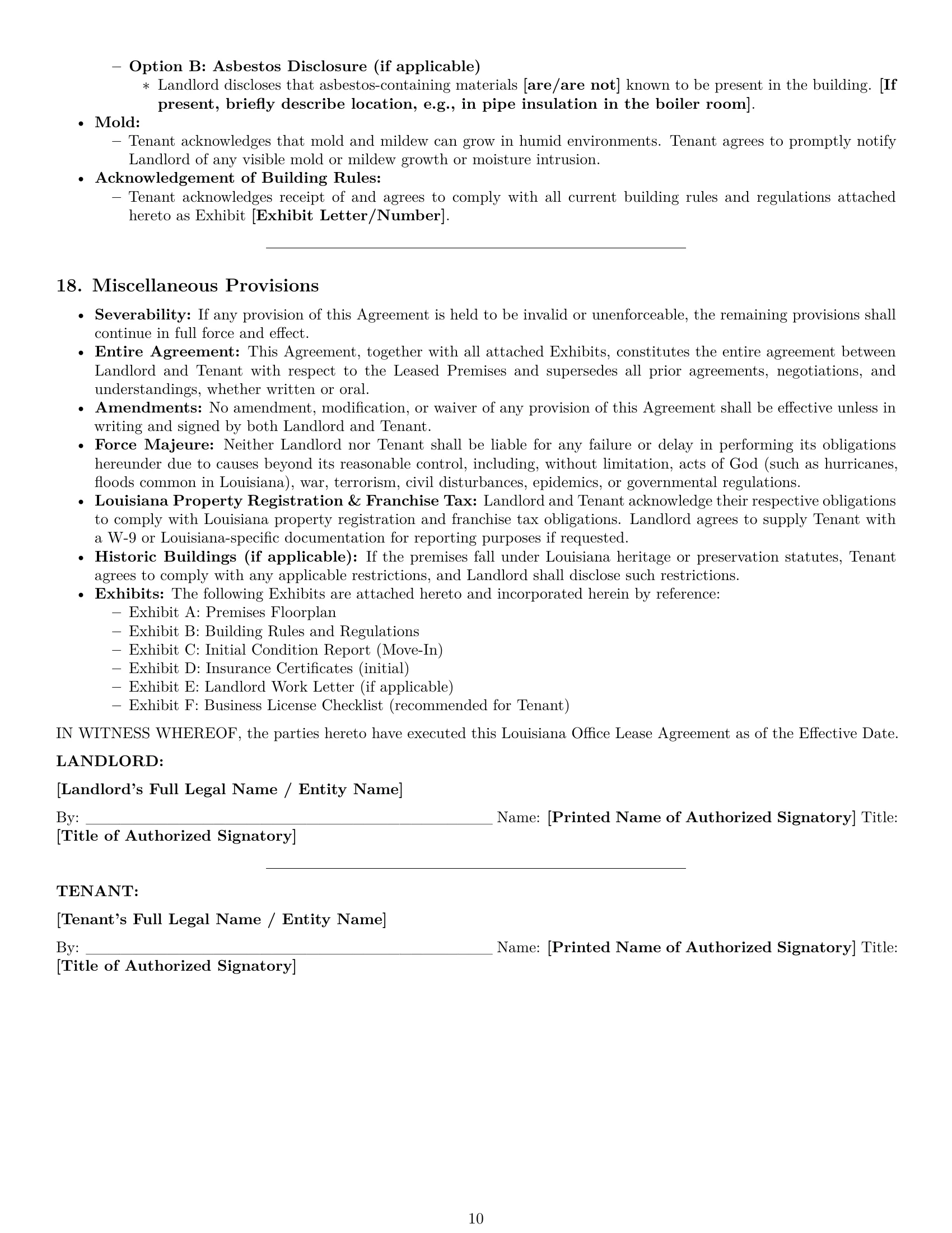 Preview page 10 of Pro Louisiana office lease agreement template