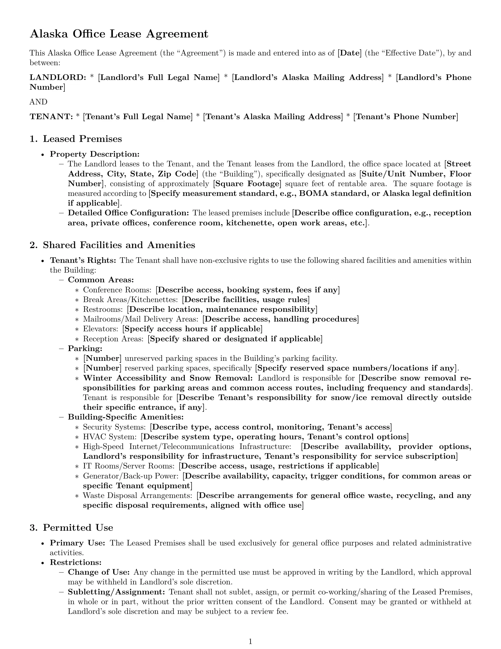 Preview page 1 of Pro Alaska office lease agreement template