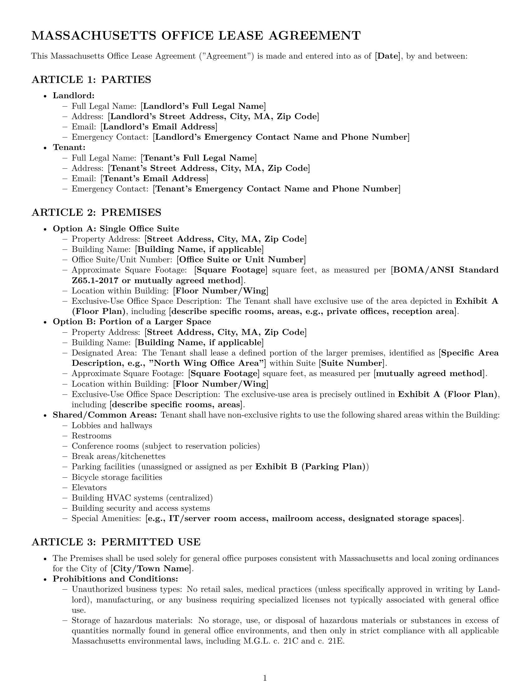 Preview page 1 of Pro Massachusetts office lease agreement template