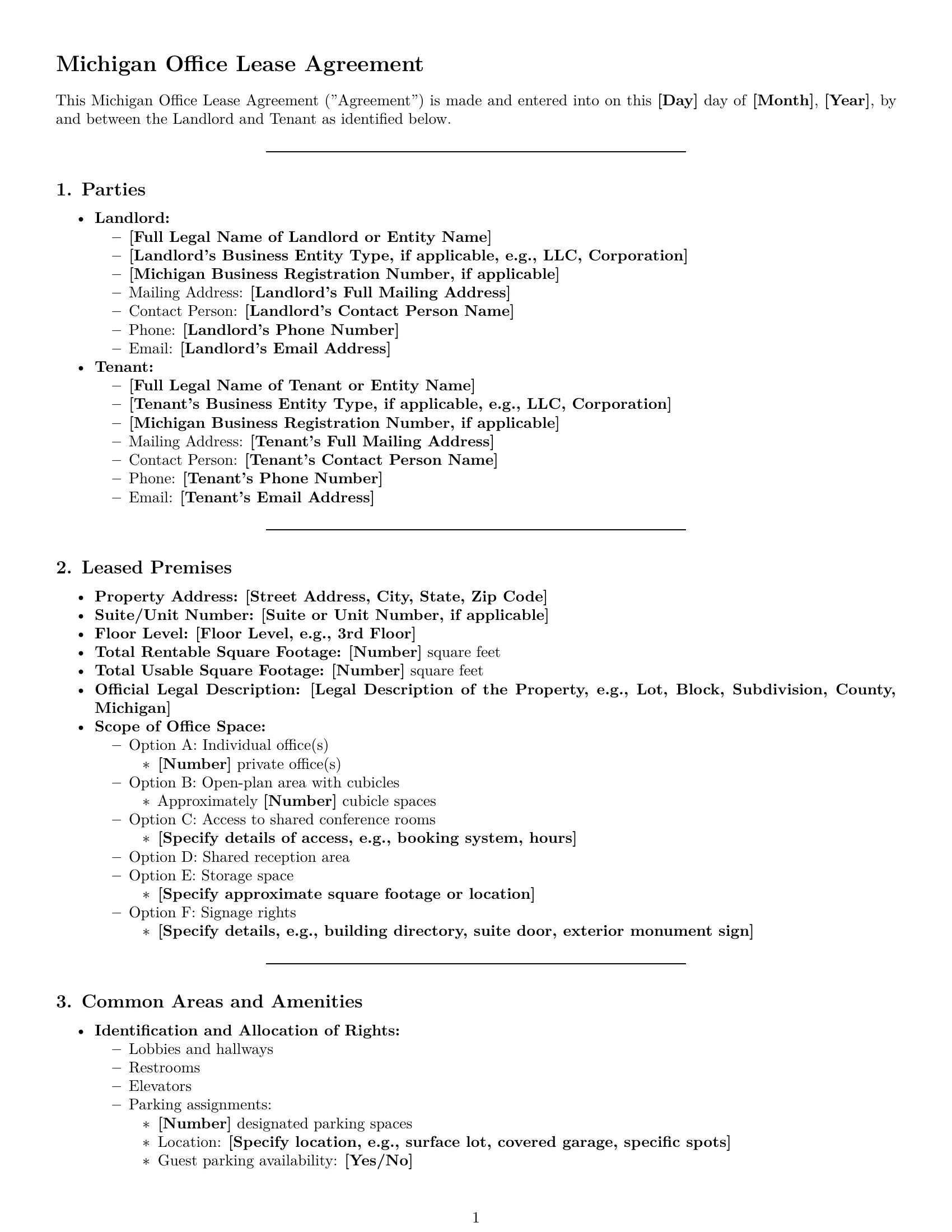 Preview page 1 of Pro Michigan office lease agreement template