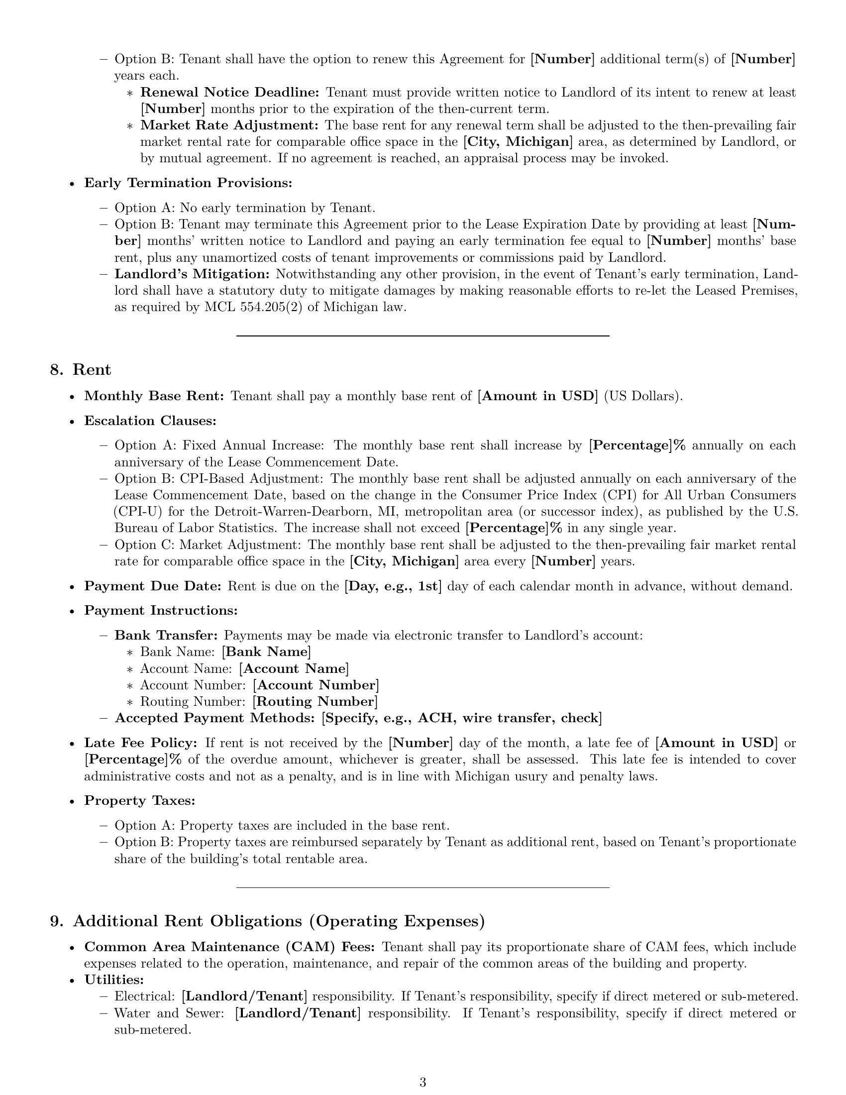 Preview page 3 of Pro Michigan office lease agreement template