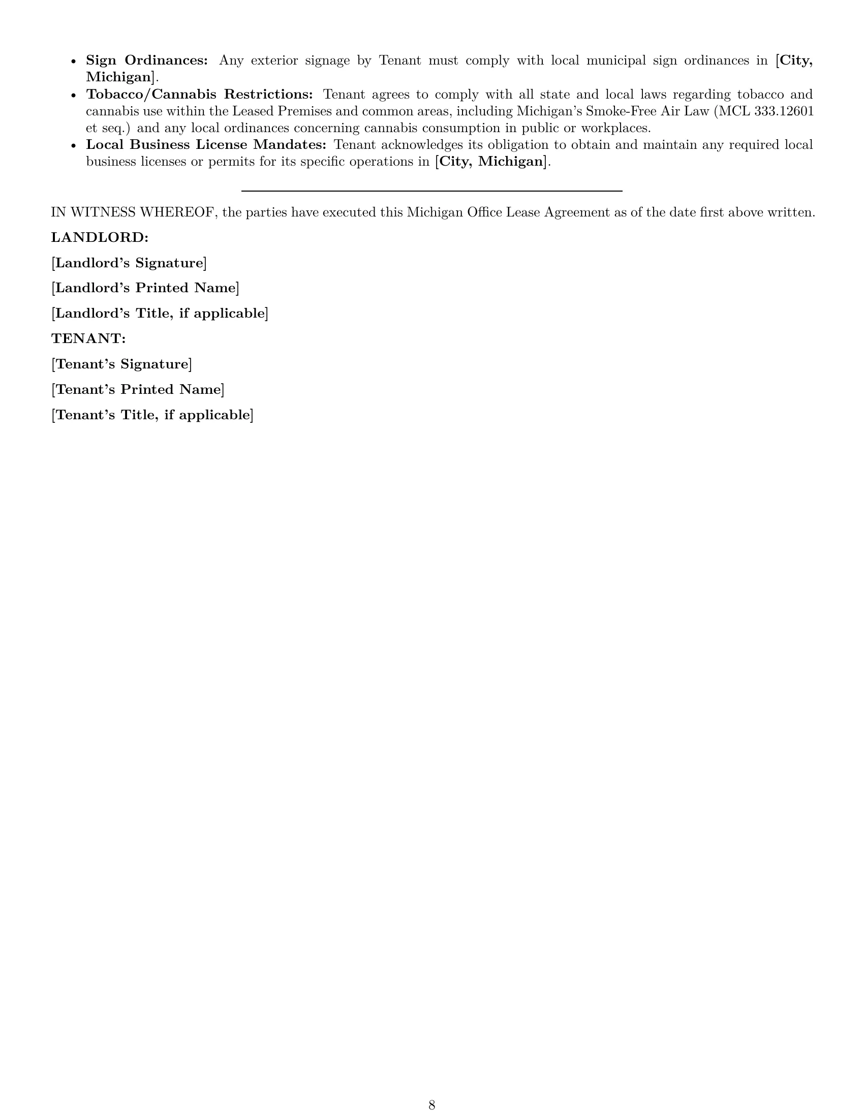 Preview page 8 of Pro Michigan office lease agreement template
