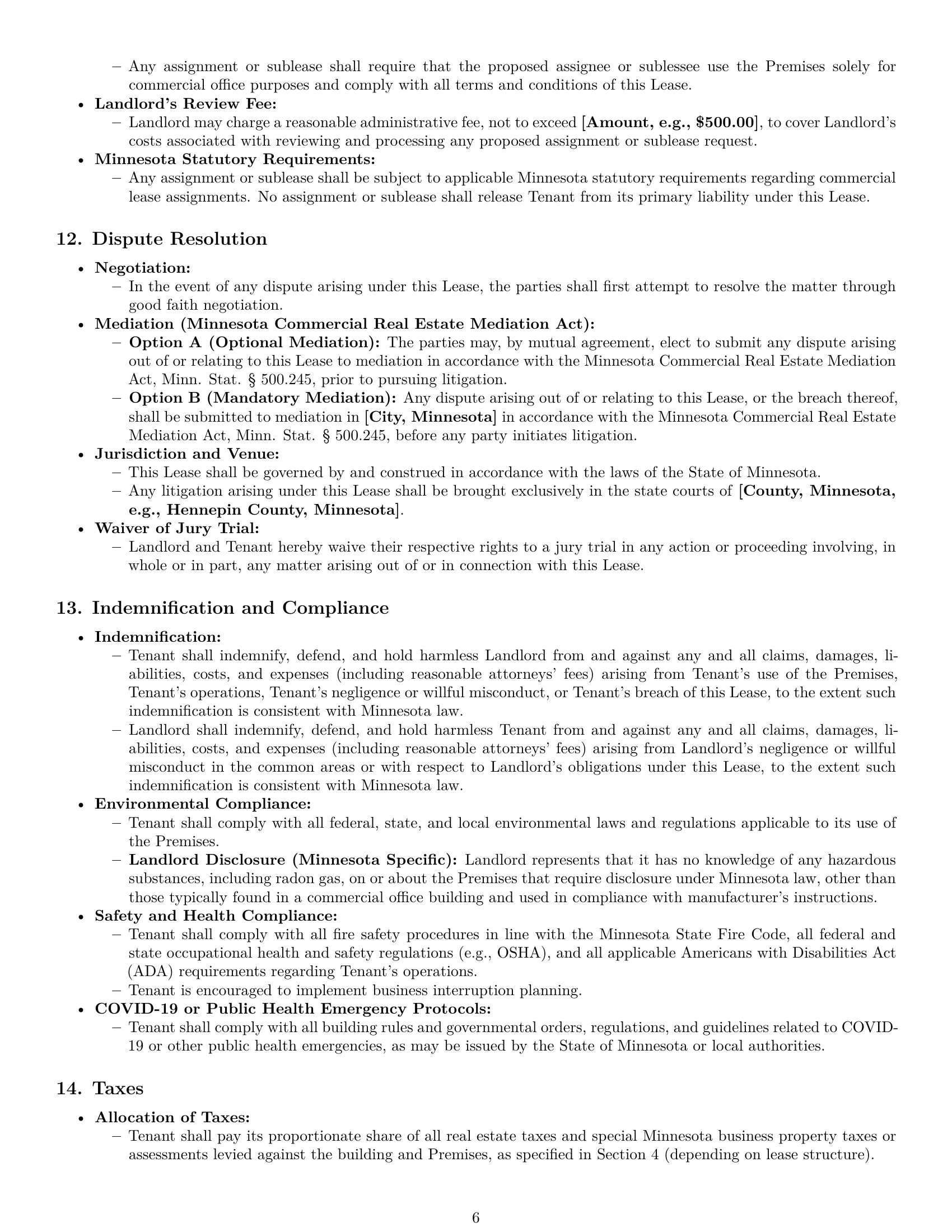Preview page 6 of Pro Minnesota office lease agreement template