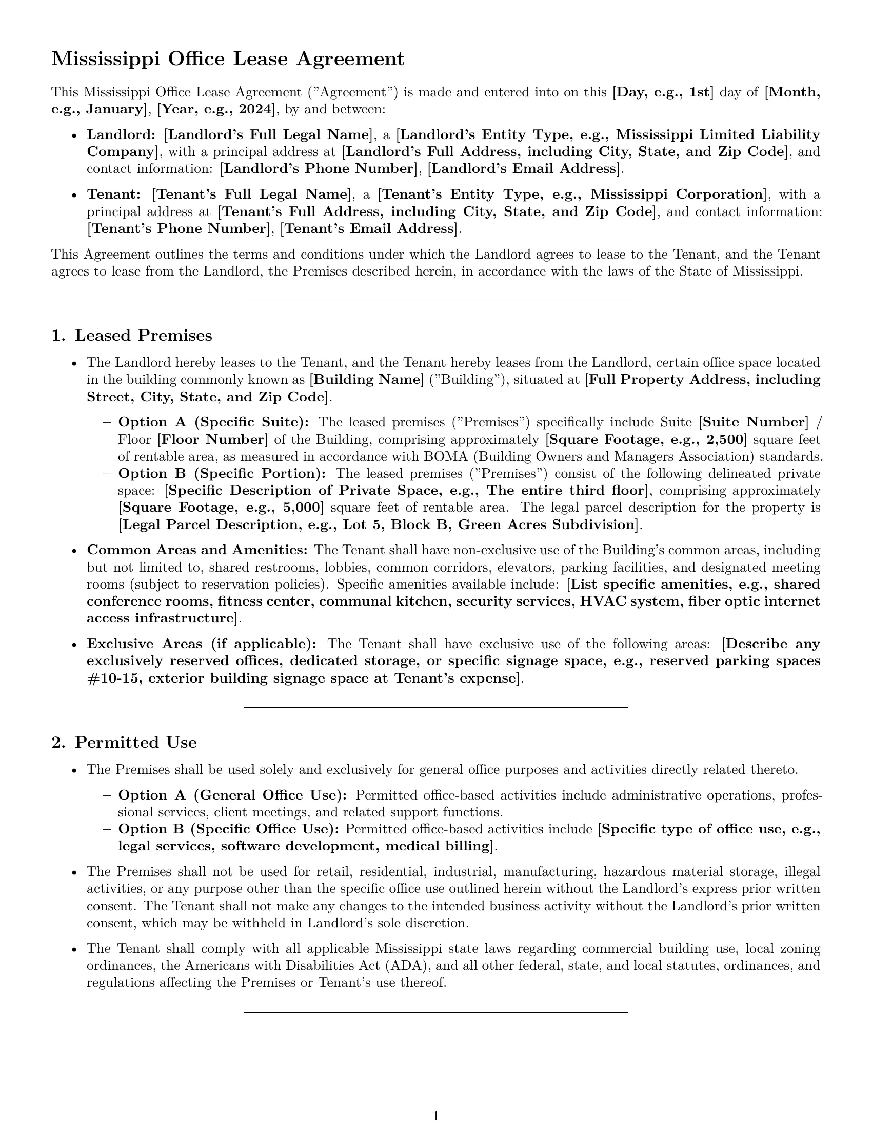 Preview page 1 of Pro Mississippi office lease agreement template