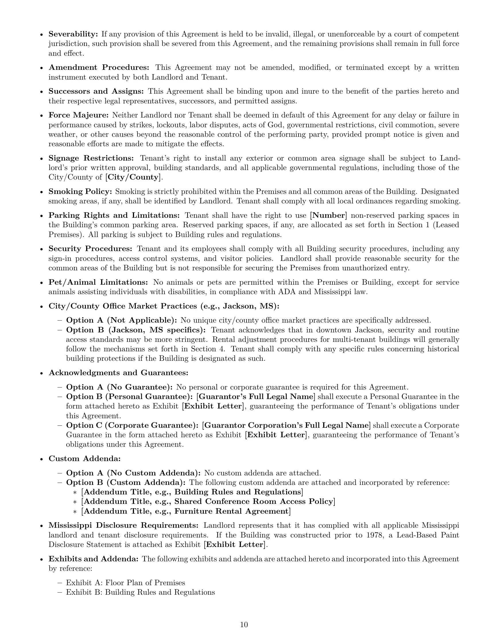 Preview page 10 of Pro Mississippi office lease agreement template
