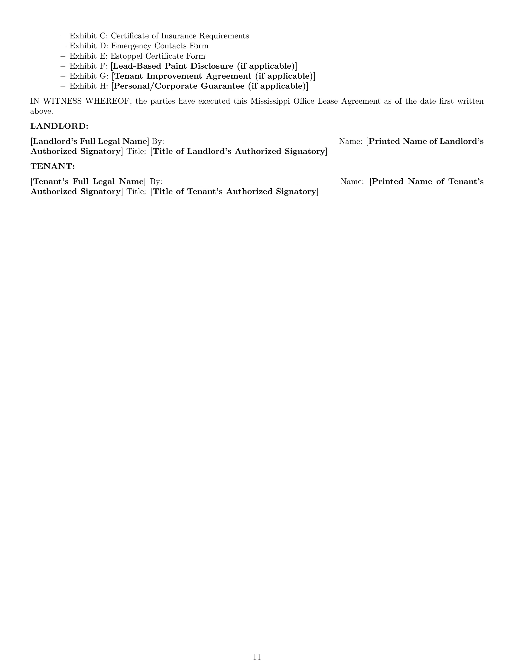 Preview page 11 of Pro Mississippi office lease agreement template