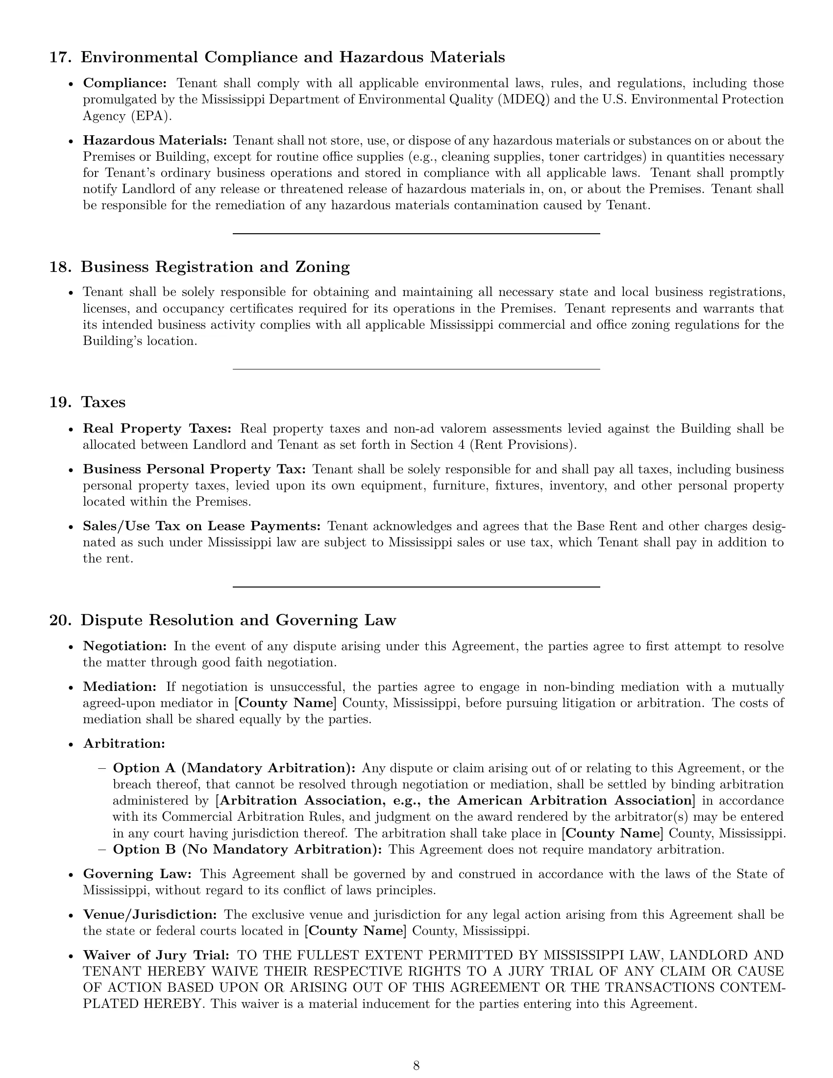 Preview page 8 of Pro Mississippi office lease agreement template