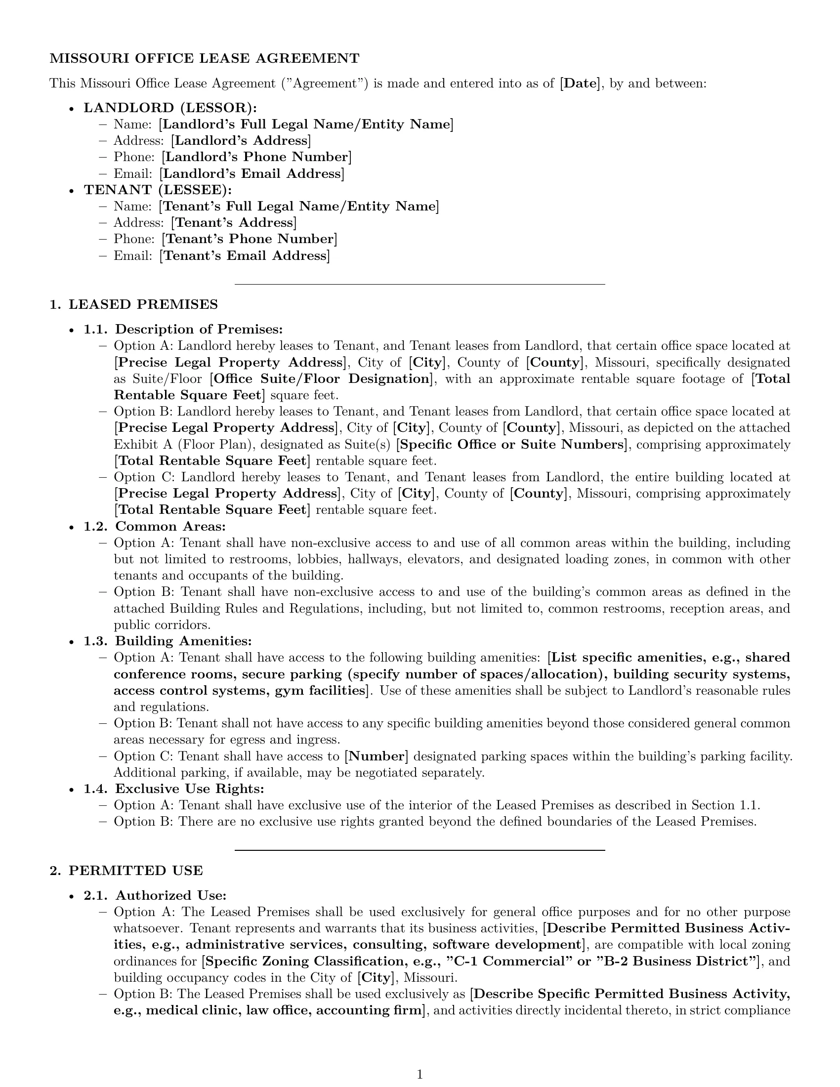 Preview page 1 of Pro Missouri office lease agreement template
