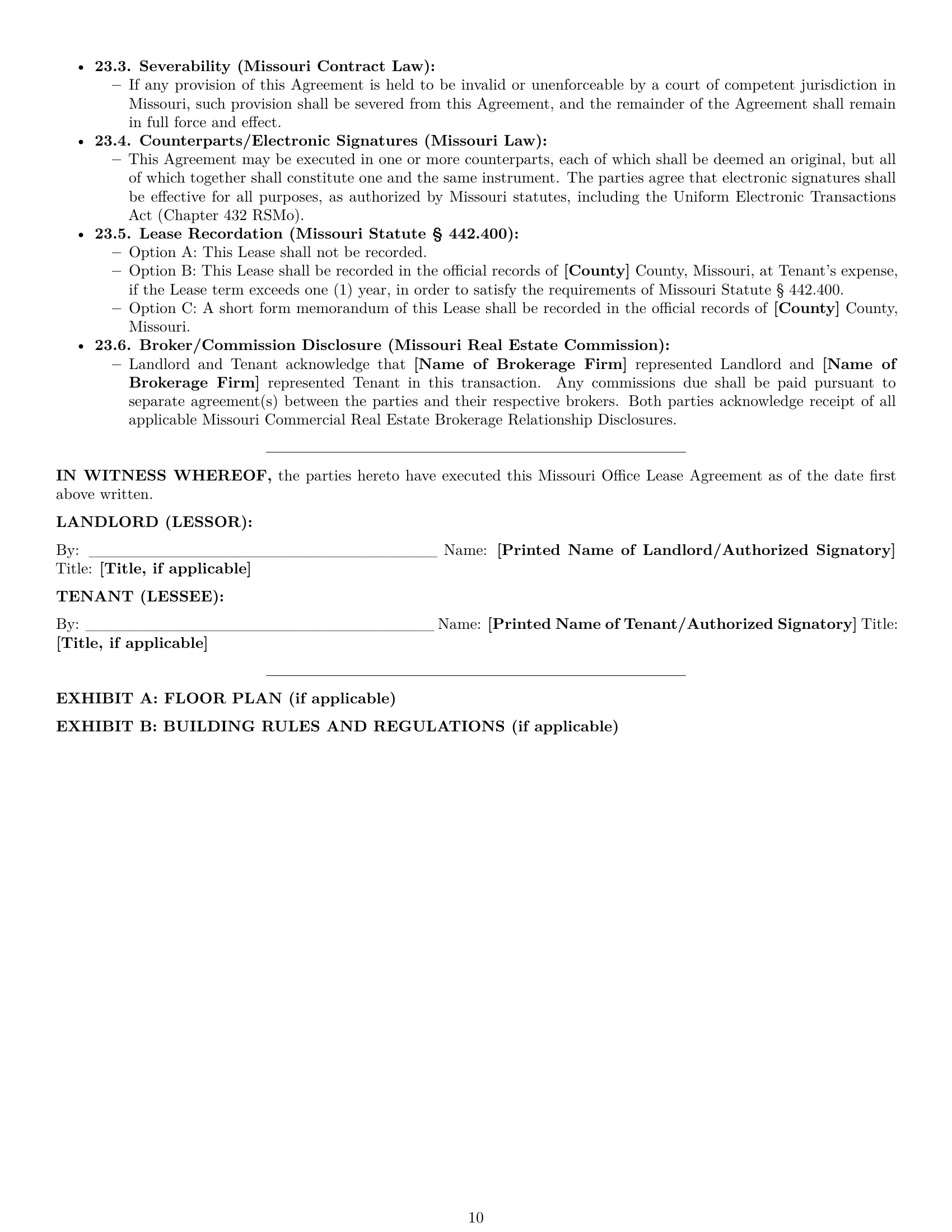 Preview page 10 of Pro Missouri office lease agreement template