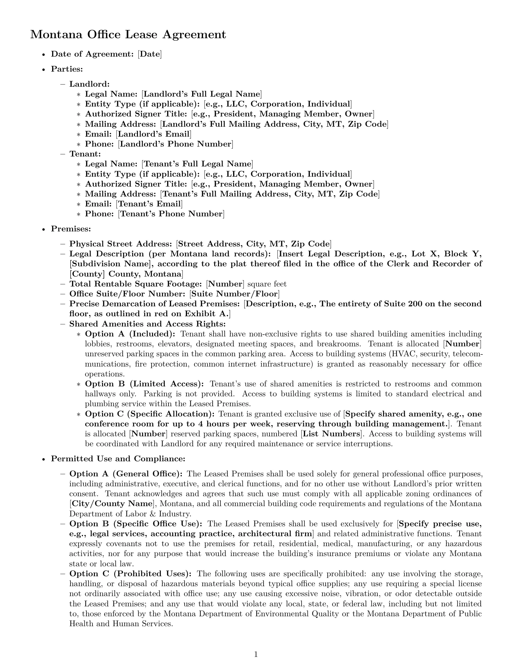 Preview page 1 of Pro Montana office lease agreement template
