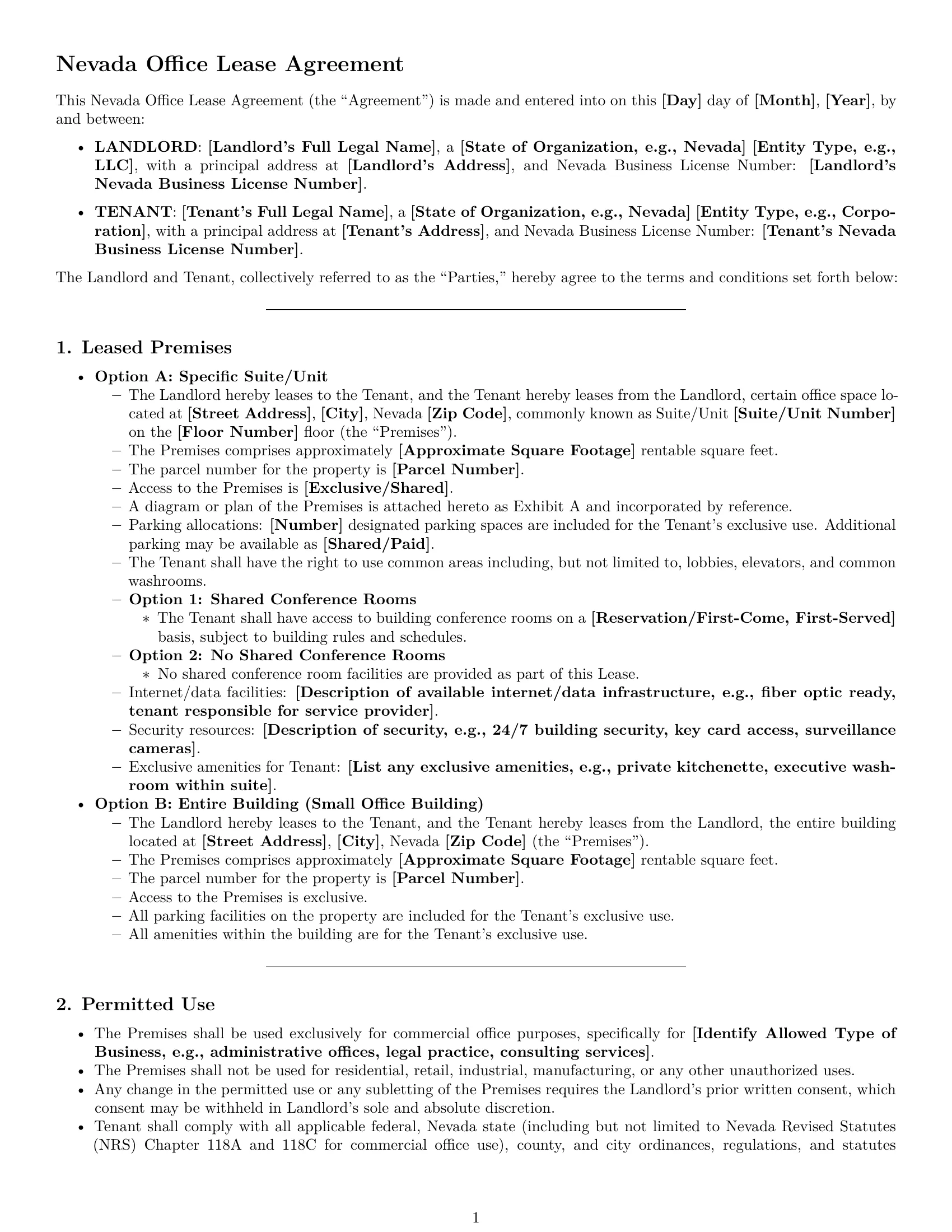 Preview page 1 of Pro Nevada office lease agreement template