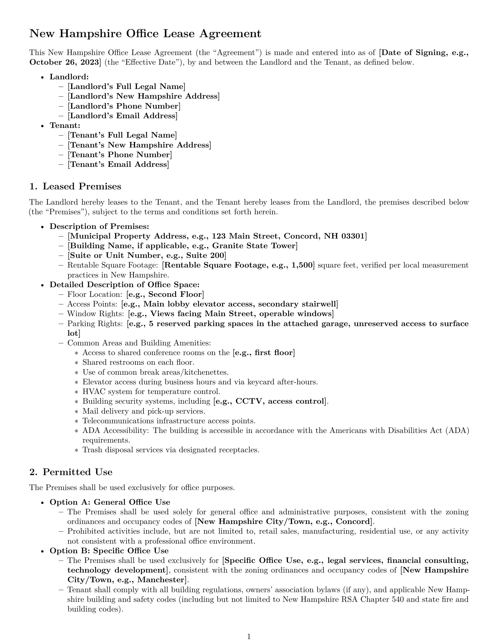 Preview page 1 of Pro New Hampshire office lease agreement template