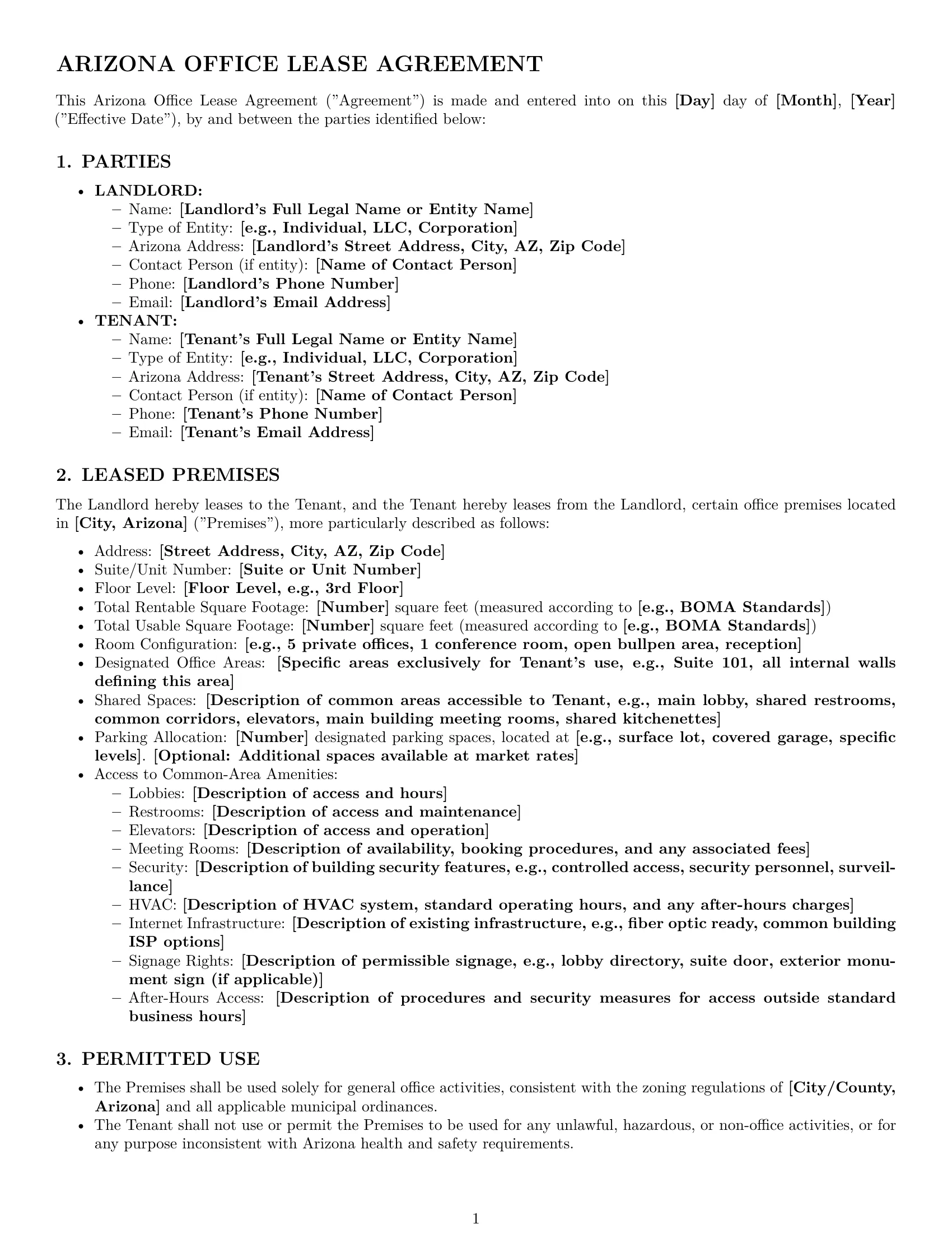 Preview page 1 of Pro Arizona office lease agreement template