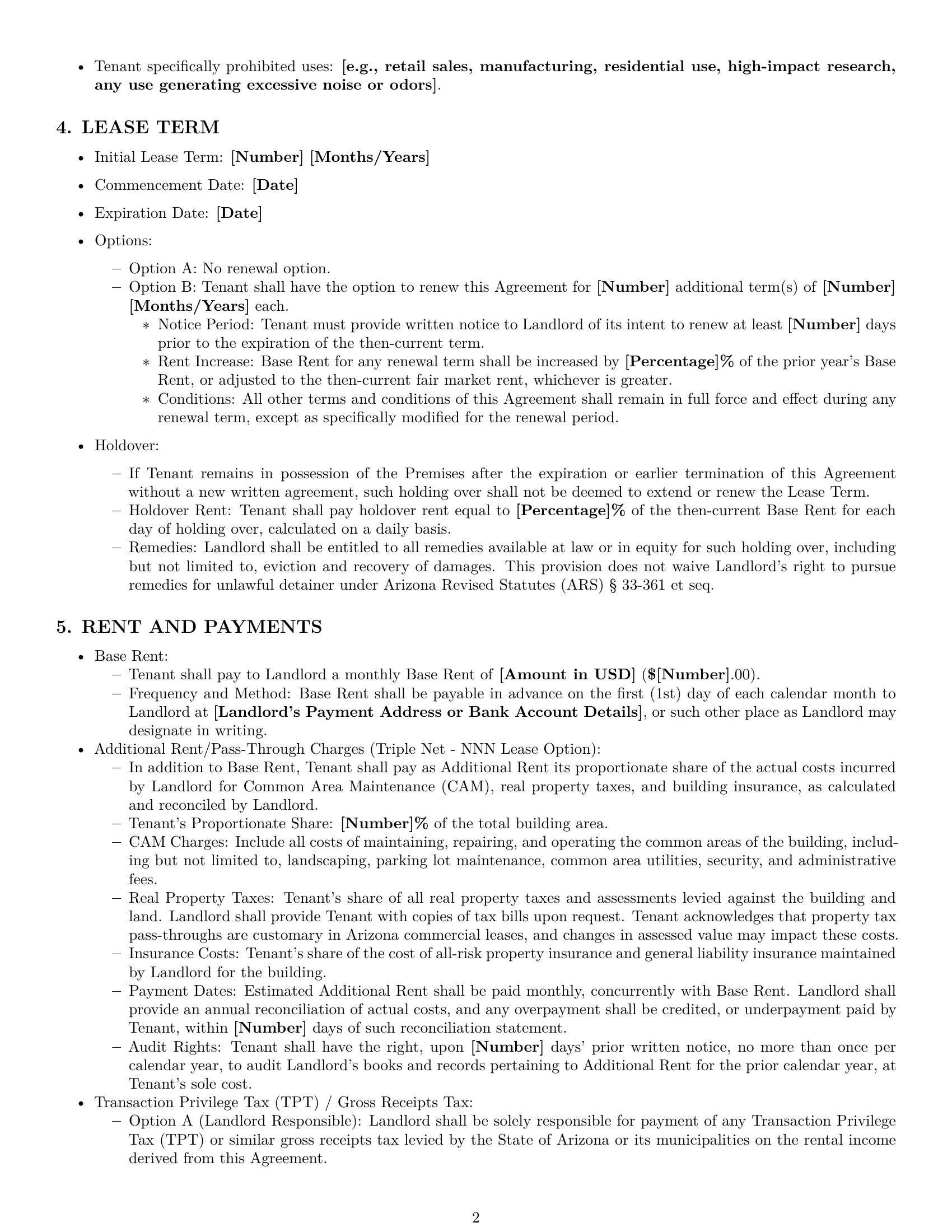 Preview page 2 of Pro Arizona office lease agreement template