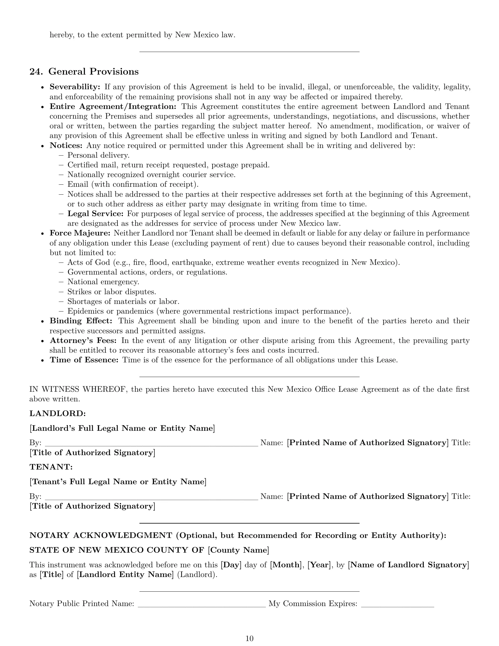 Preview page 10 of Pro New Mexico office lease agreement template