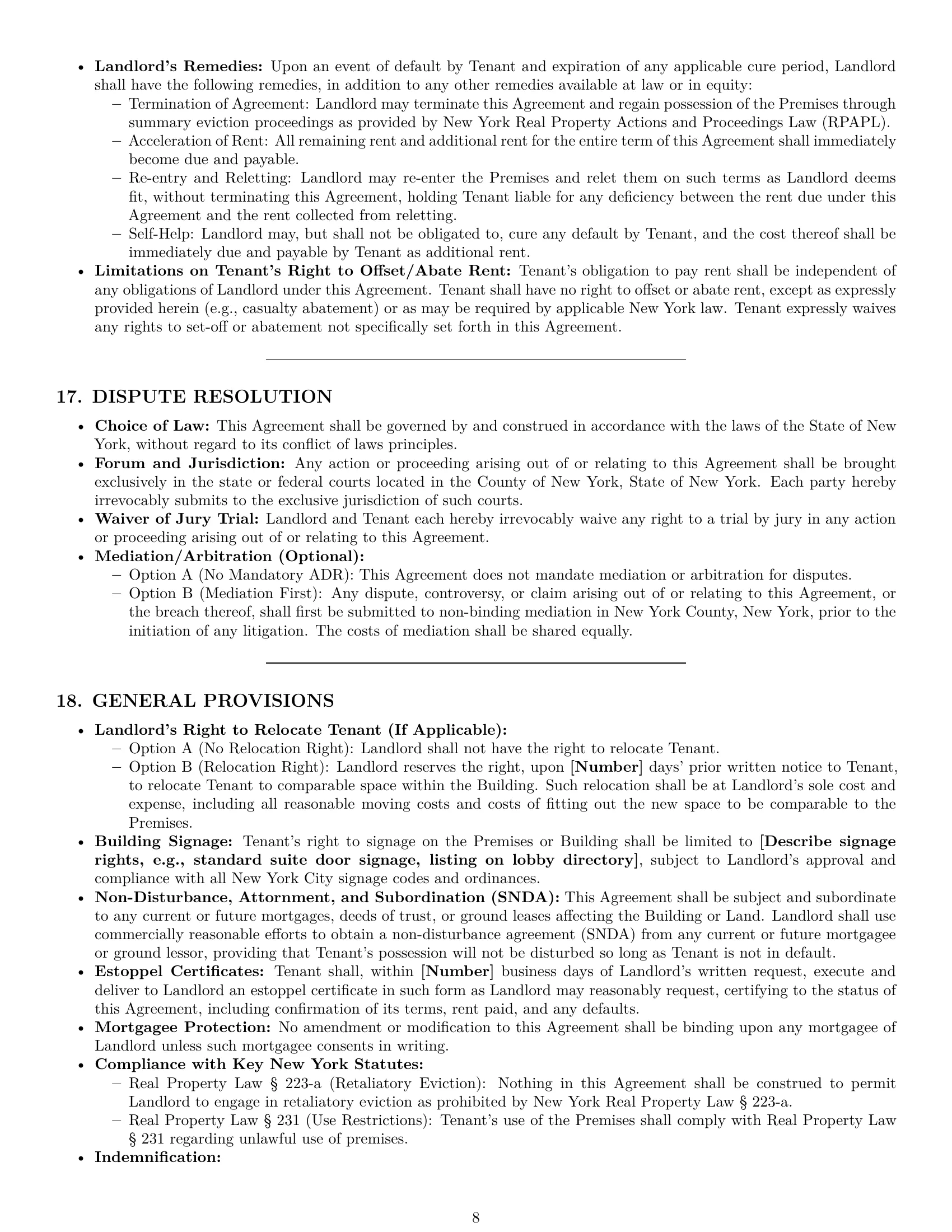Preview page 8 of Pro New York office lease agreement template