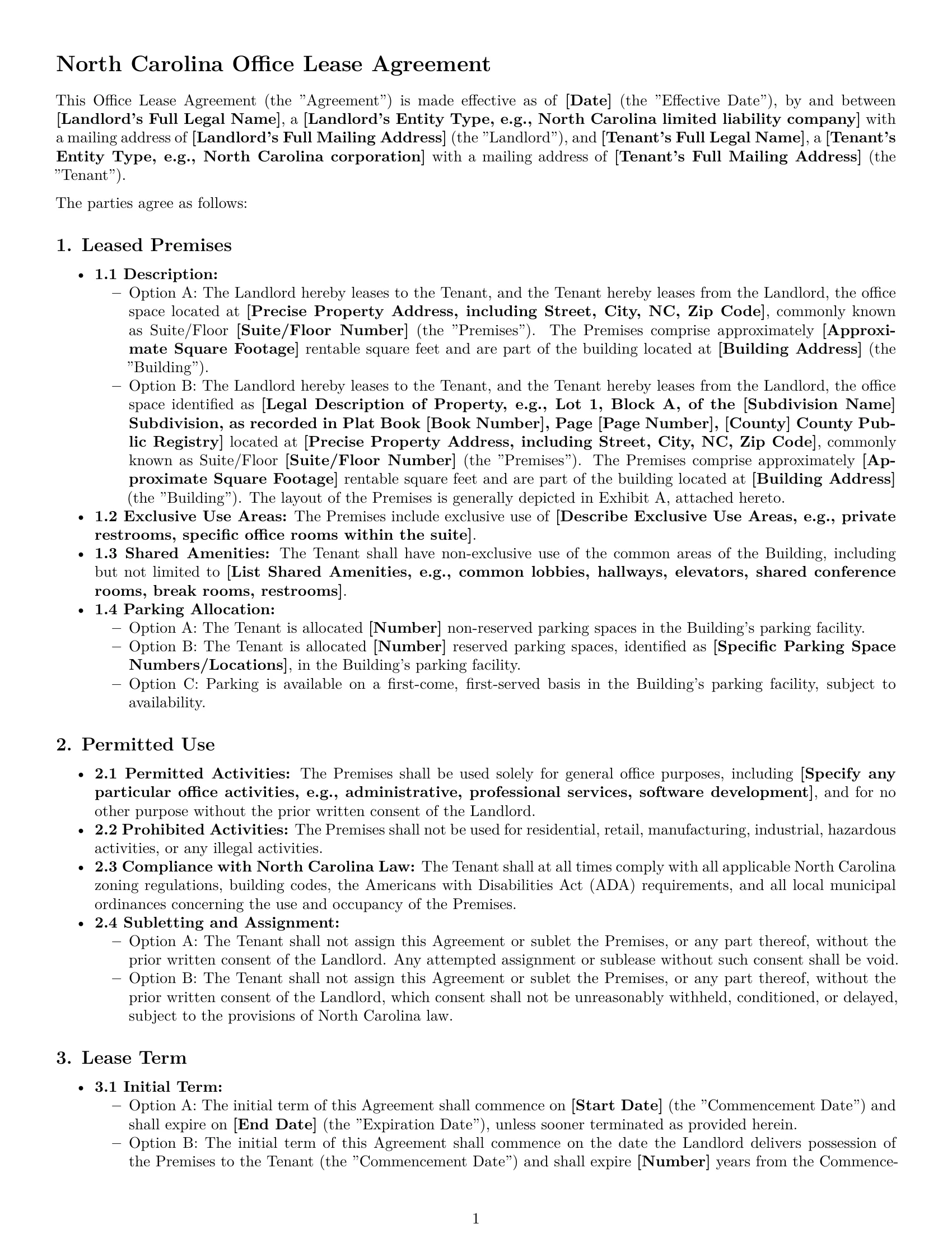 Preview page 1 of Pro North Carolina office lease agreement template