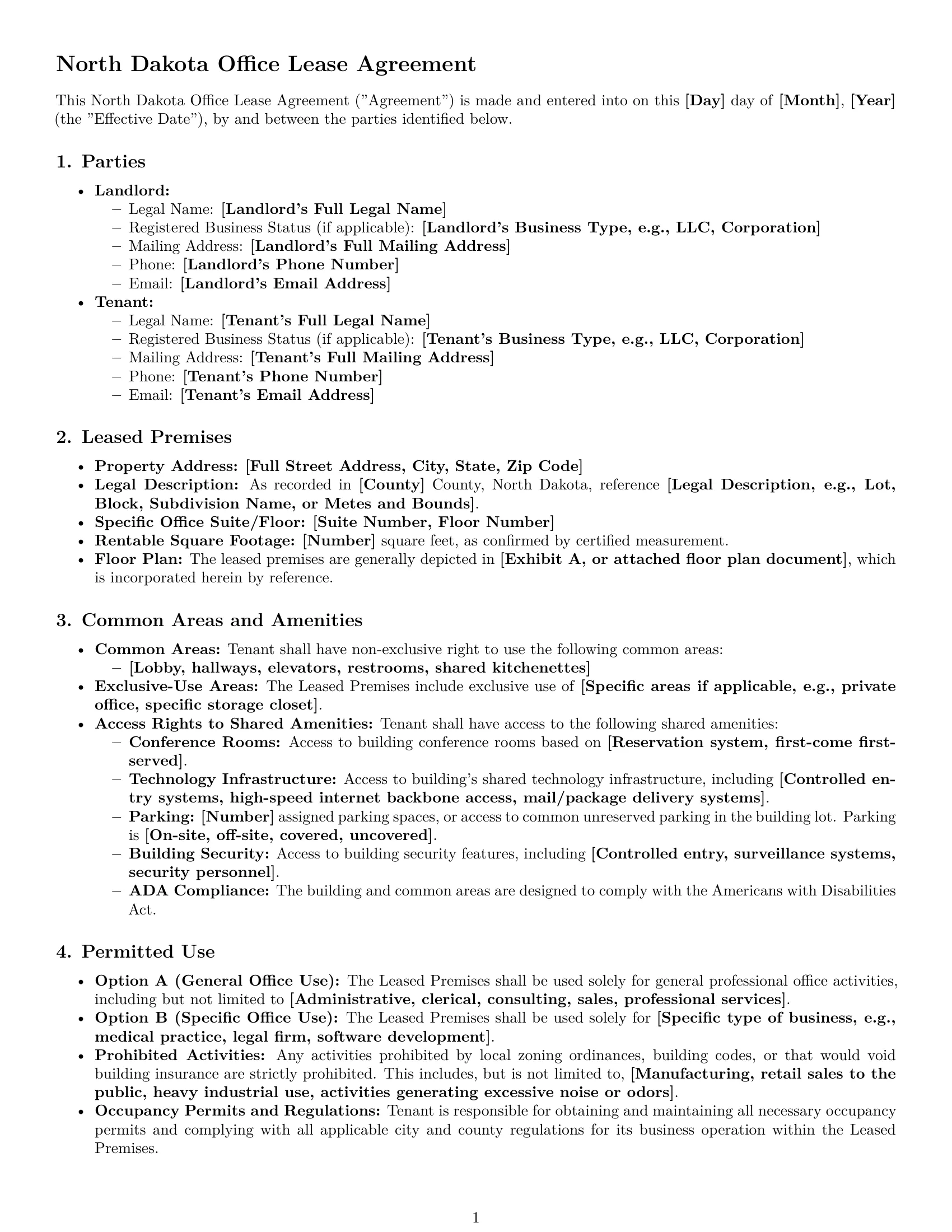 Preview page 1 of Pro North Dakota office lease agreement template
