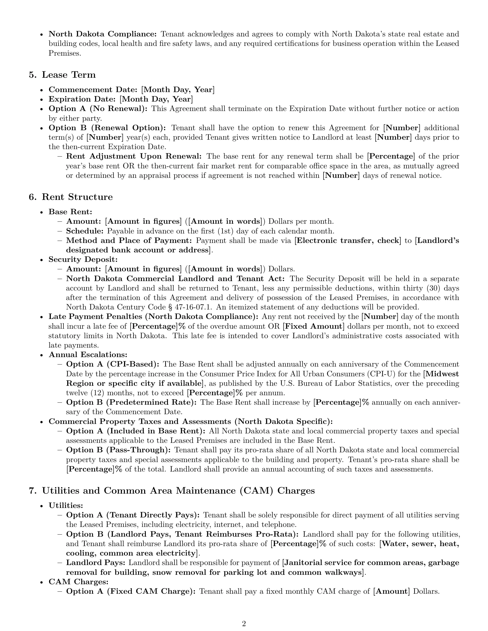 Preview page 2 of Pro North Dakota office lease agreement template
