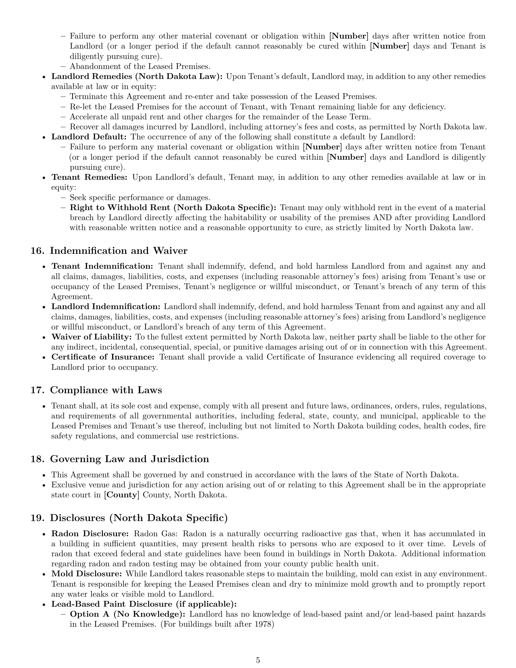 Preview page 5 of Pro North Dakota office lease agreement template